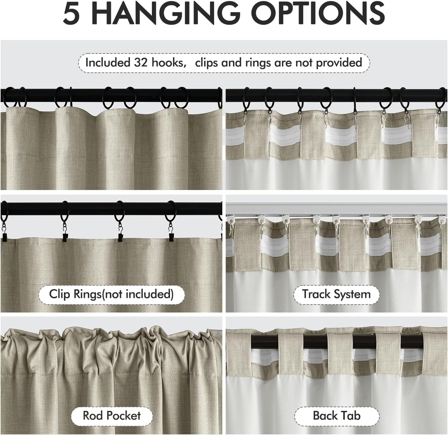 MIULEE 100% Blackout Curtains 102 Inch Long 2 Panels Set for Bedroom, Thick Luxury Faux Linen Black Out Curtain Room Darkening Back Tab Pleat Window Textured Drapes with Hooks for Living Room, Oatmeal