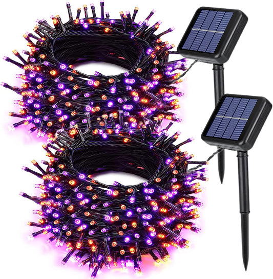 Joomer 2 Pack Orange Purple Halloween Solar String Lights Total 144 FT 400 LED 8 Modes Waterproof Solar Halloween Lights Outdoor for Halloween Decorations