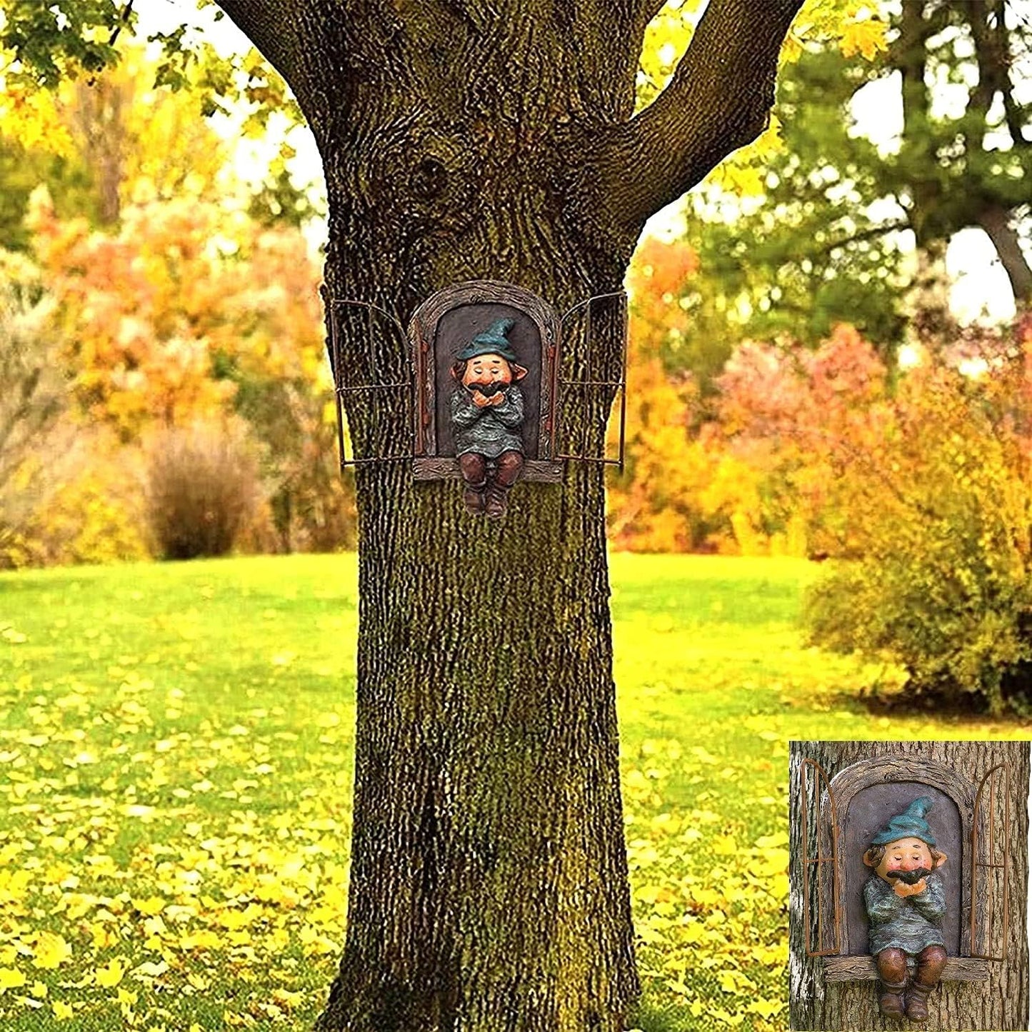 Whimsical Fairy Garden Gnome Statue, Tree Faces Decor Outdoor -5.9 Inch, Funny Garden Tree Decoration,Ideal Patio Yard Lawn Porch Decoration