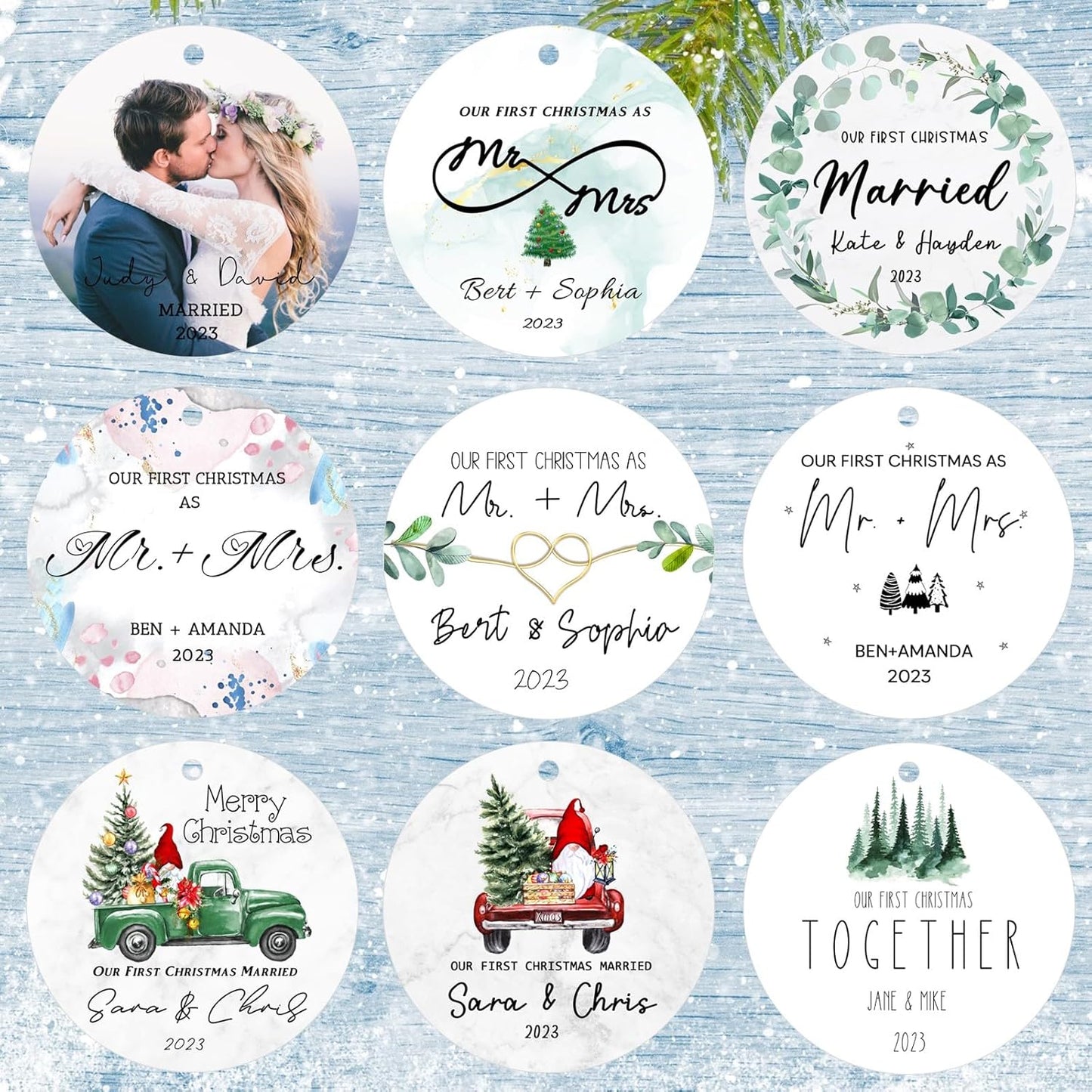 Personalized Christmas Ornaments,Double-Sided Ceramics Picture Custom Wedding Ornament - First Christmas Married as Mr and Mrs 2025 - Engagement Photo Ornament,Customized Xmas Ornaments