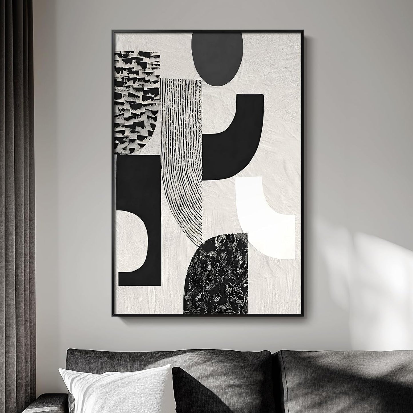 Framed Black and White Abstract Wall Art, Modern Minimalist Canvas Prints Paintings Artwork for Walls, Geometric Pictures for Living Room Dining Room Bedroom Office Bathroom Wall Decor 24x36 In