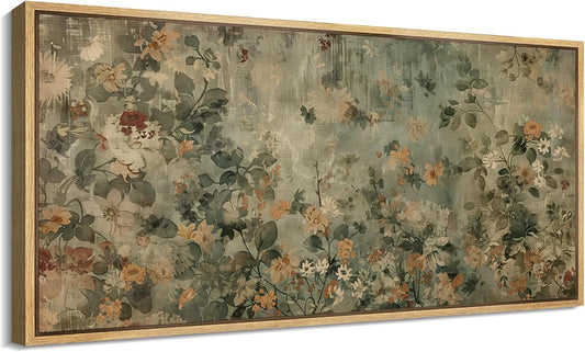 MUDECOR Extra Large Framed Canvas Print Wall Art Minimalist Ink Branches Illustrations Antique Retro Fine Art Illustrations Decorative Colorful for Bedroom - 60"x30"