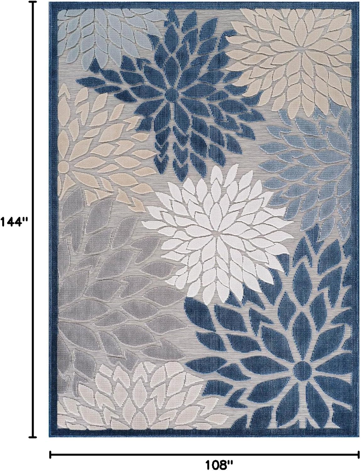 Beverly Rug Outdoor Rug 9x12 Large Modern Floral Tropical Area Rugs for Indoor and Outdoor Patio Easy to Clean Non Shedding Living Room Porch Garden Washable Outside Carpet (9 x 12 Blue)