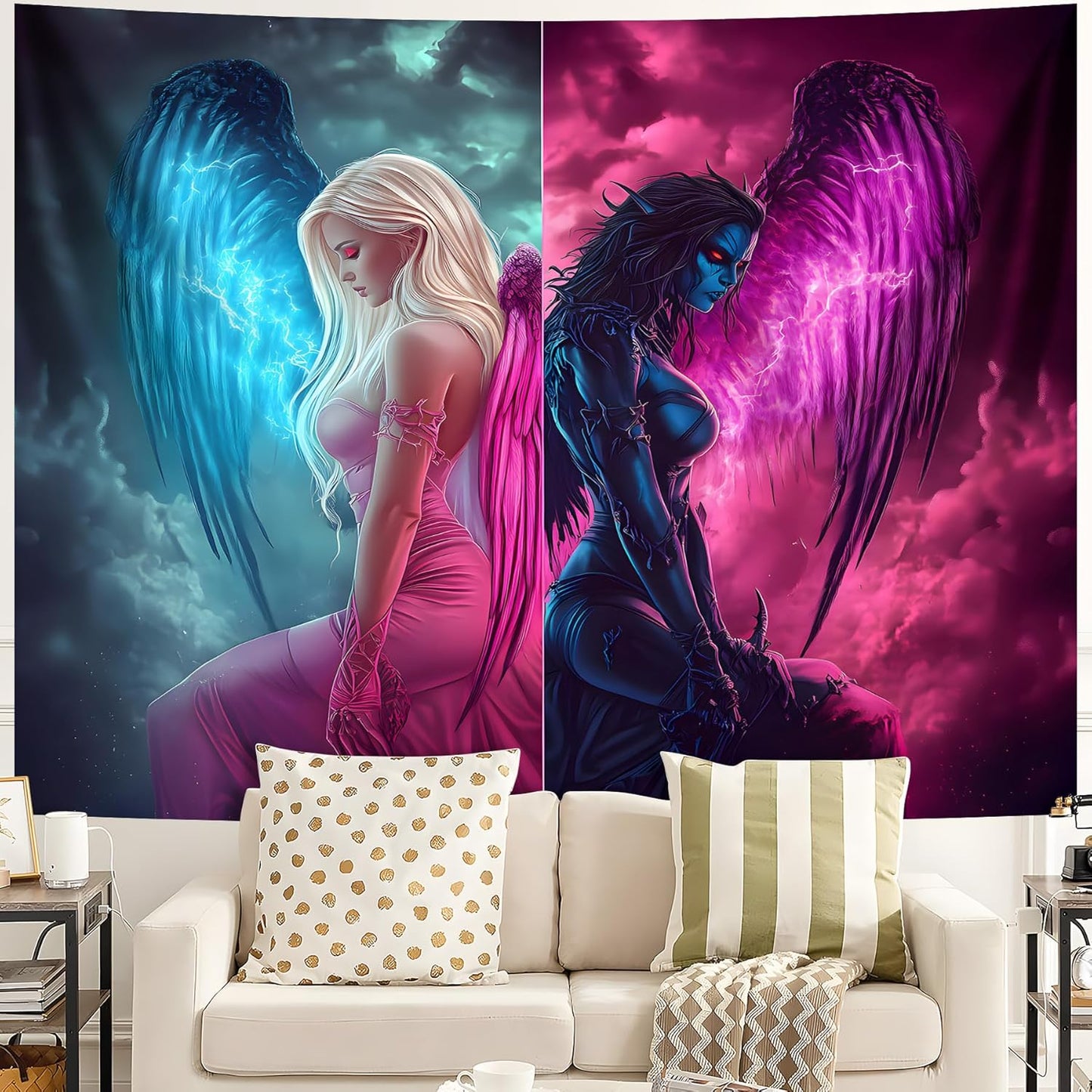 Blacklight Tapestry,WingTapestry Glow In The Dark,UV Reactive Black Light Upright Posters Wall Hanging for Bedroom Dorm Living Room Backdrop Decor (wing7, 79L" x 59W")