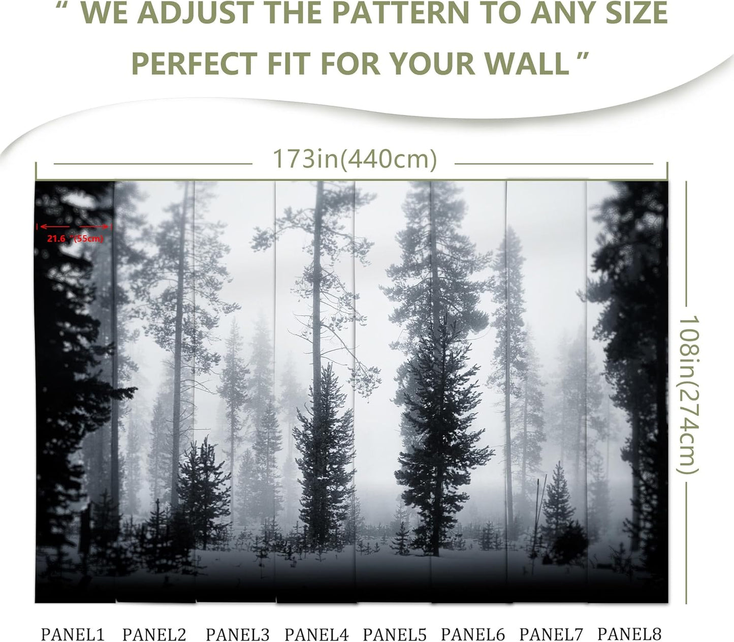 Misty Snow Forest Wall Mural Wallpaper Foggy Pine Large Wall Decor for Bedroom Living Room Office(Not Peel and Stick)
