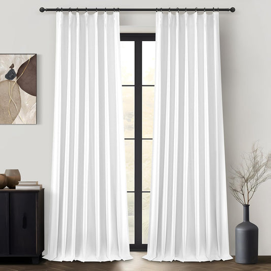 Pure Long White Blackout Curtains 102 Inches Long for Bedroom 2 Panels Set, Lush Pinch Pleated Linen Window Drape Noise Cancelling Privacy Decor Curtains for Room Divider 40" Wx102 L Burg