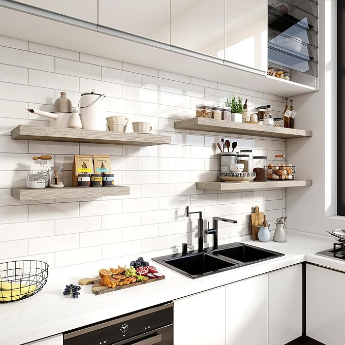 48 Inch Floating Shelves, 11.6 Inch Deep Floating Shelves for Wall, Floating Shelf with Invisible Brackets, Deep Shelves for Bathroom, Bedroom, Living Room, Vintage Gray Oak