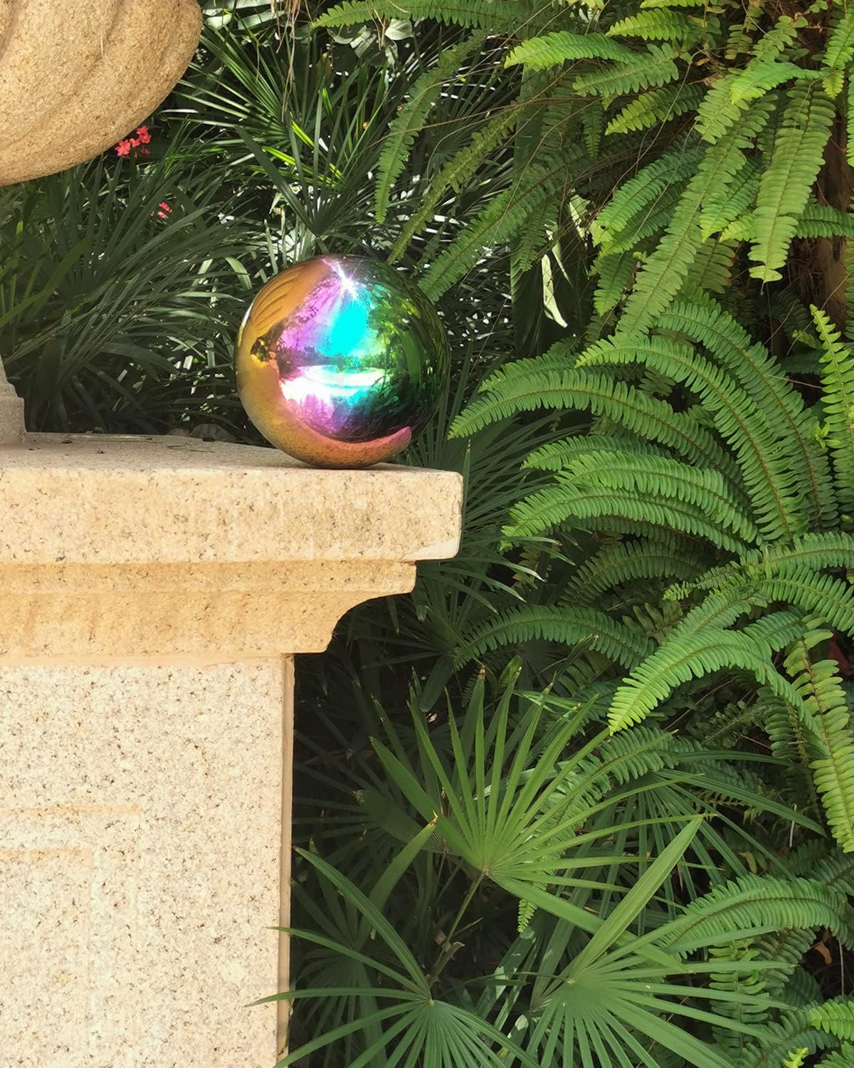 Rainbow Gazing Globe Mirror Ball in Stainless Steel, Shiny Hollow Sphere Sparkling Housewarming Outdoor Ornament (6 Inch)