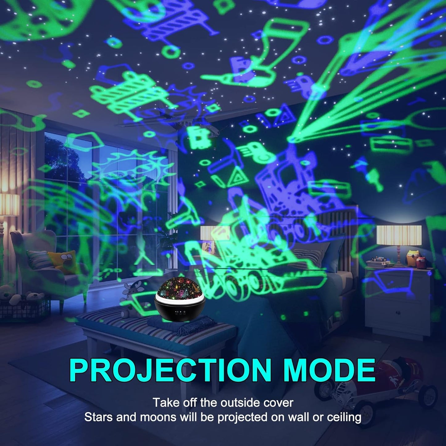 Night Light Projector for Kids Truck Toys for Boys, 360 Degree Rotation Baby Night Lights with Car and Star Theme, Birthday Party Festival Decor(Black)