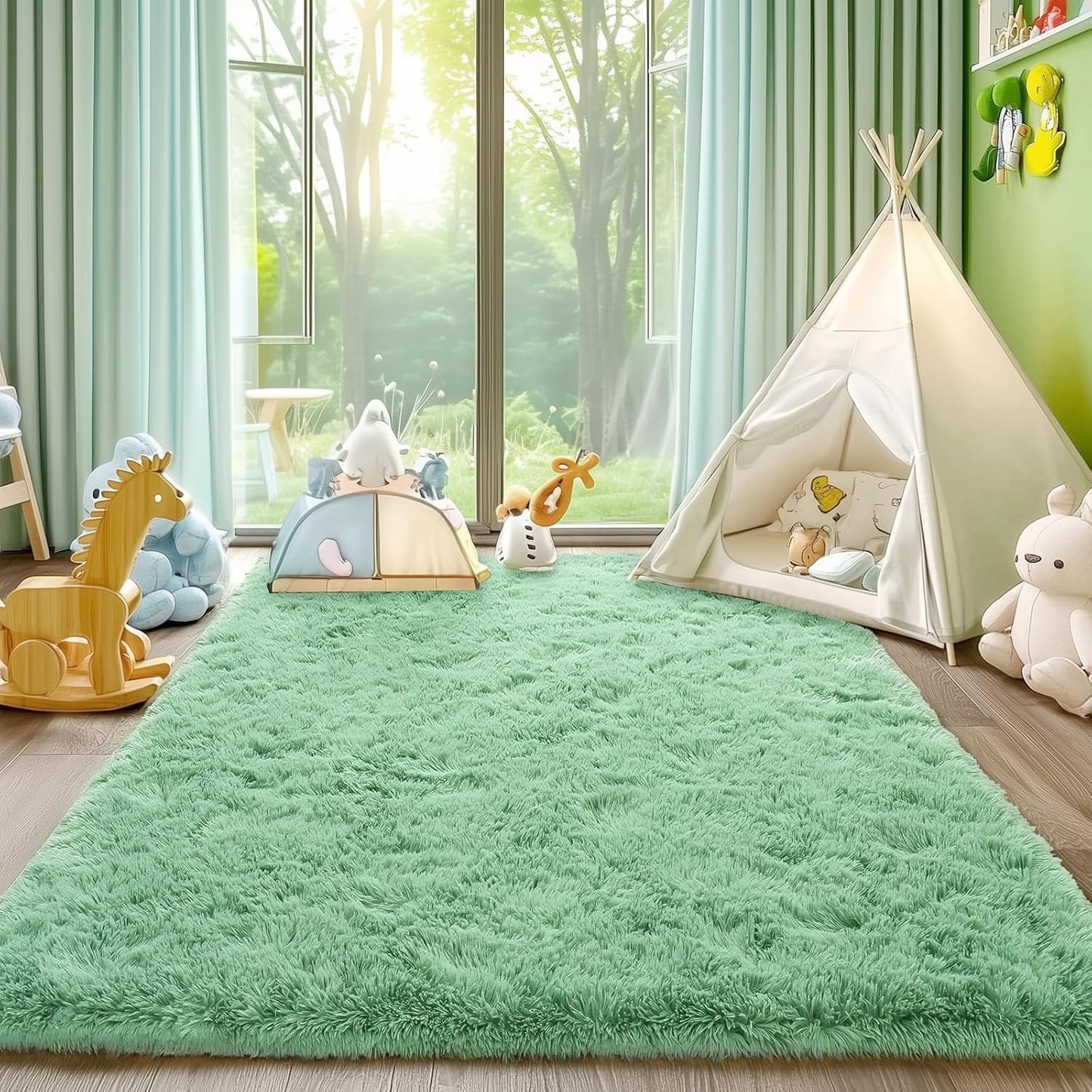Rezutan Rugs for Living Room, Area Rug 6x9 Fluffy Rug Carpet, Soft Shaggy Modern Floor for Kids Boys Girls Bedroom, Plush Fuzzy Dorm Rug,Sage Green