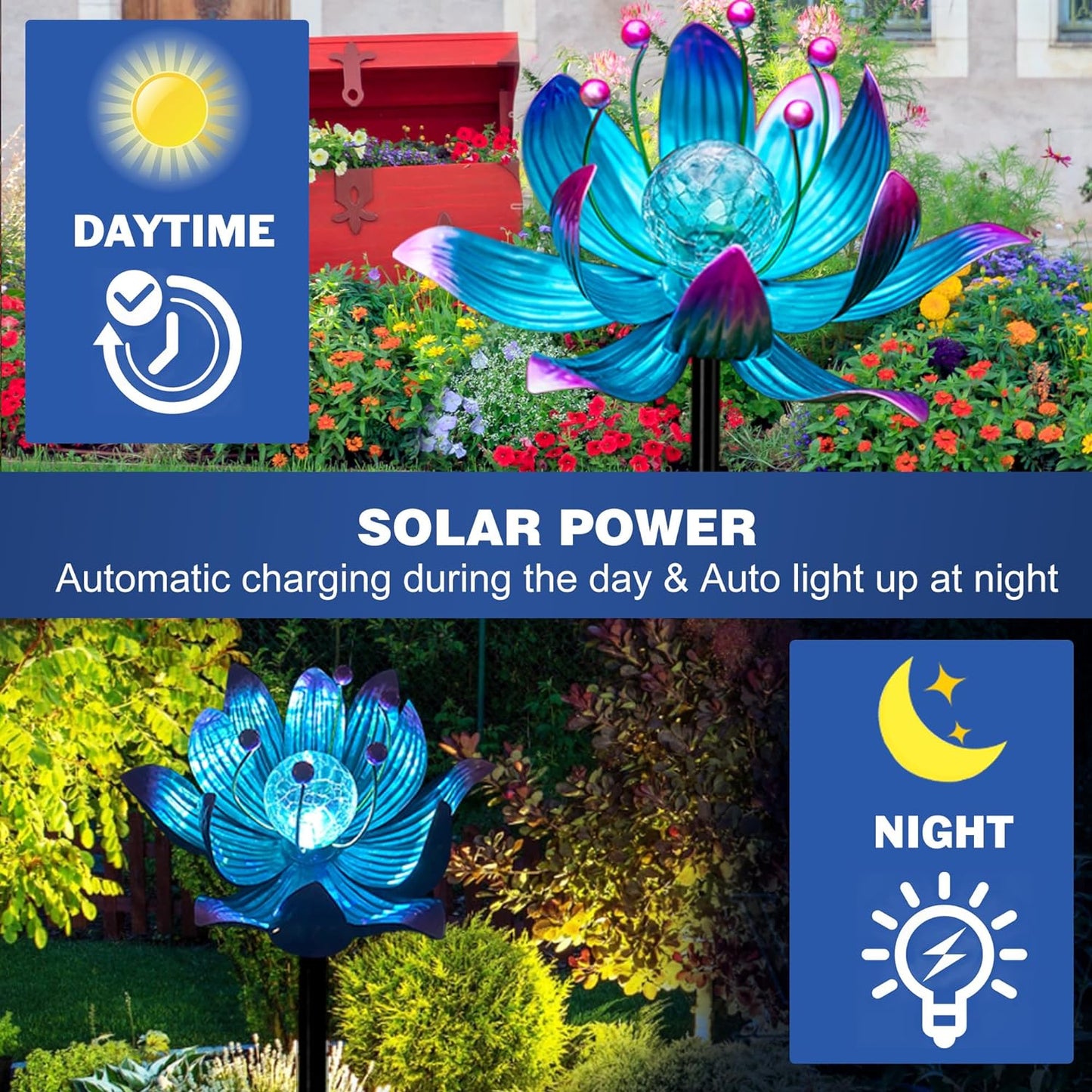 Solar Wind Spinner, 38 Inch Metal Stake Yard Spinners,Solar Powered Multi-Color LED Glass Ball with Kinetic Wind Sculpture Spinner Windmills for Yard (38IN-Purple)