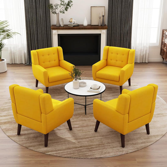 UIXE Accent Chair, Modern Upholstered Armchair in Fabric for Living Room, Comfy Club Arm Chairs Single Sofa Button Tufted Bedroom Reading Seat - Yellow, Set of 1