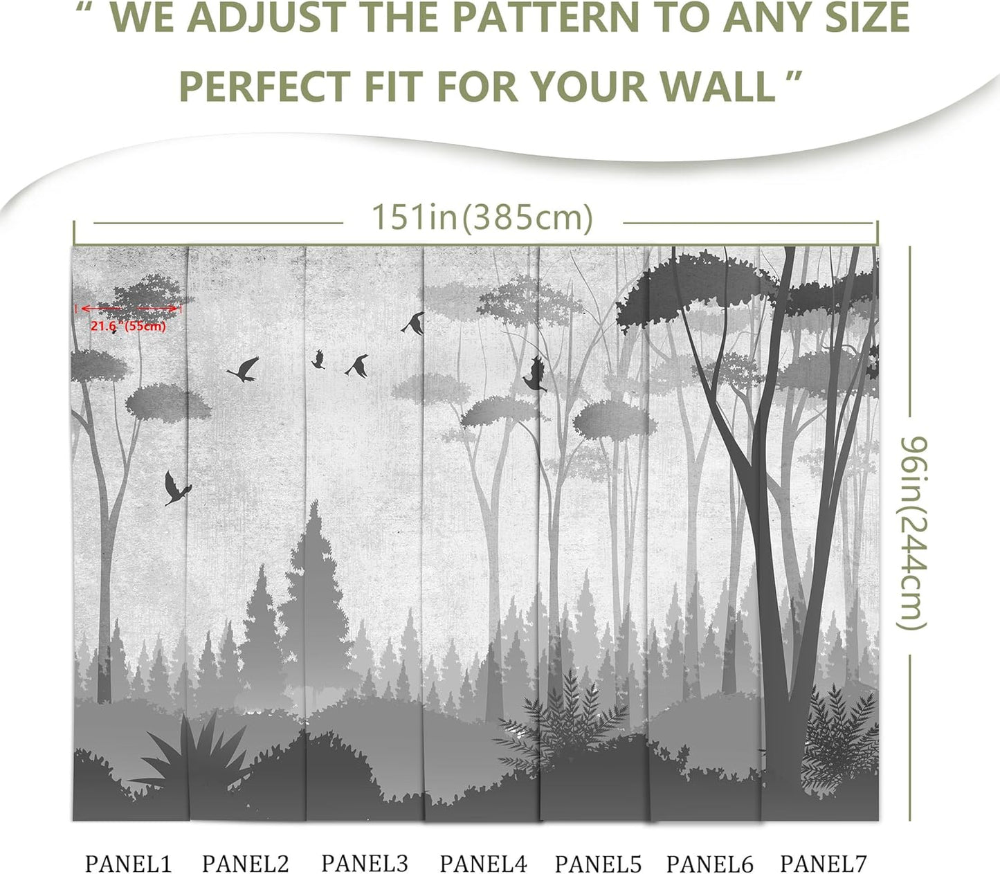 Gray Forest Wall Mural Wallpaper for Bedroom Living Room(Not Peel and Stick)