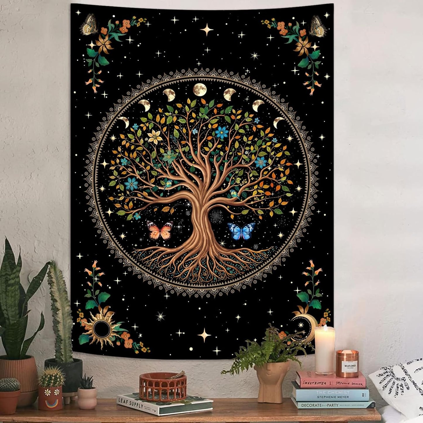 Lunerfex Tree of Life Tapestry Moon Phase Wall Tapestry, Green Tapestries for Bedroom Ceiling Tapestries Wall Hanging for Bedroom Living Room Decor Tree-4 36"x48"