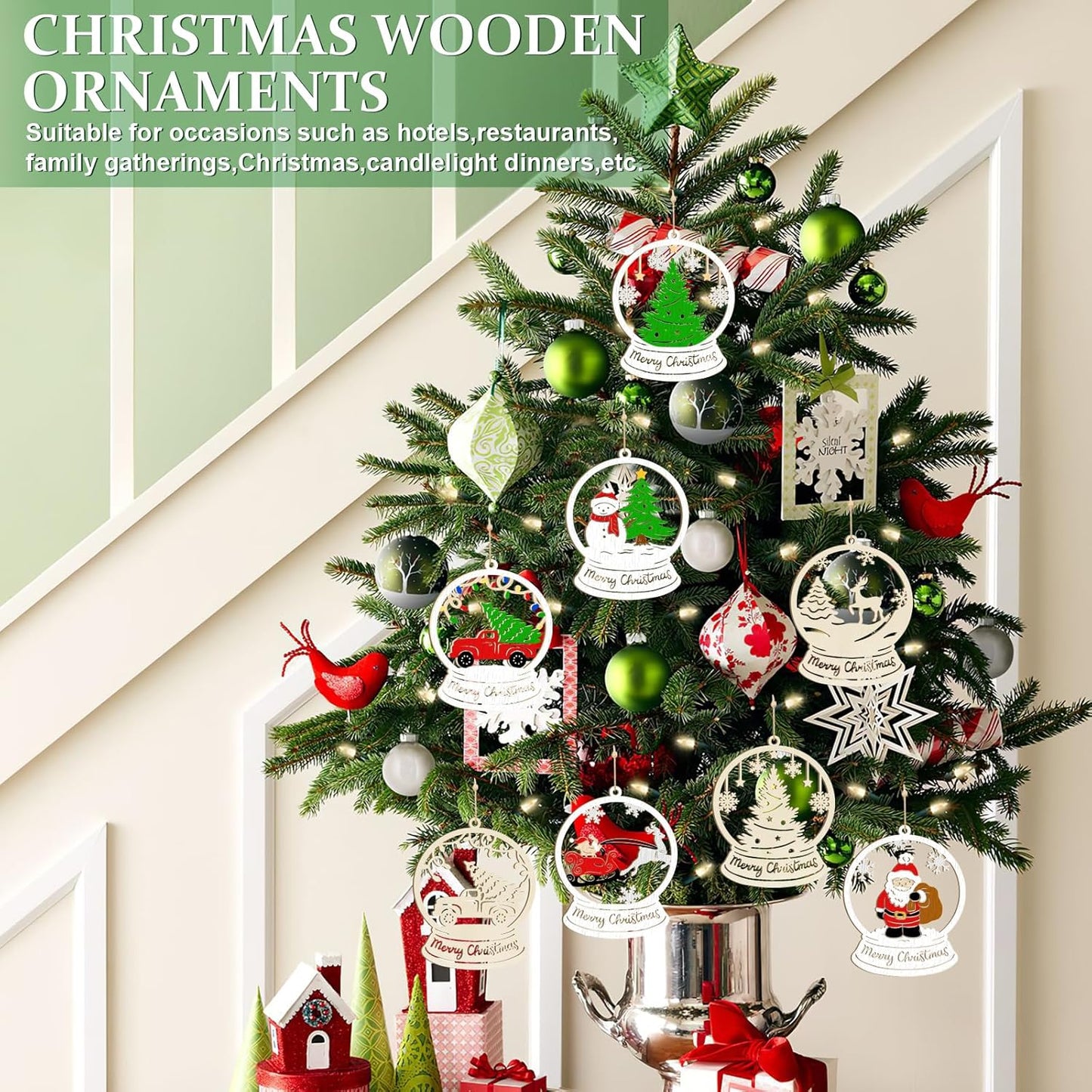 36PCS Wooden Hollow Christmas Ornaments for Paint Christmas Tree Decorations 6 Styles, DIY Blank Unfinished Wood Reindeer Santa Claus Snowman Snowflake Angle Cutouts for Crafts Winter Hanging Decora