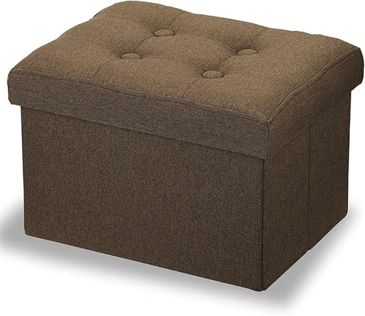 LINMAGCO Ottoman Storage Ottoman with Storage Small Foot Rest Stool Under Desk Stool Short Folding Footrest Linen Cloth Brown 16X12X12IN