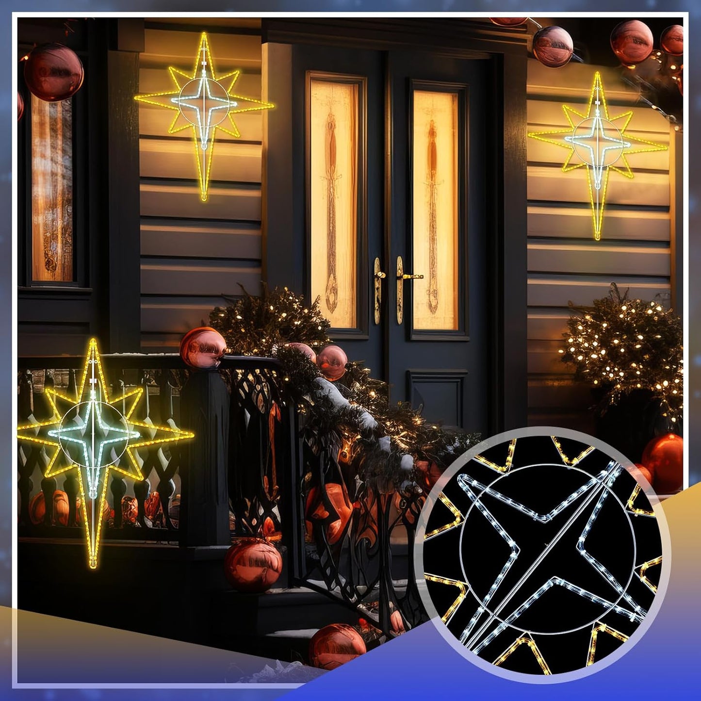 51'' Christmas Star of Bethlehem LED Star Hanging Lights Nativity Holy Family Light for Door Window Porch Wall Decoration Plug Operated Lighted Hanging Tree Topper(White, Warm Light)