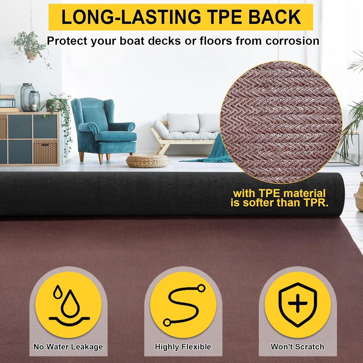 Marine Carpet, 6 FT x 14 FT Black Indoor/Outdoor Area Rug, 0.2" Thick, Waterproof, Non-Slip