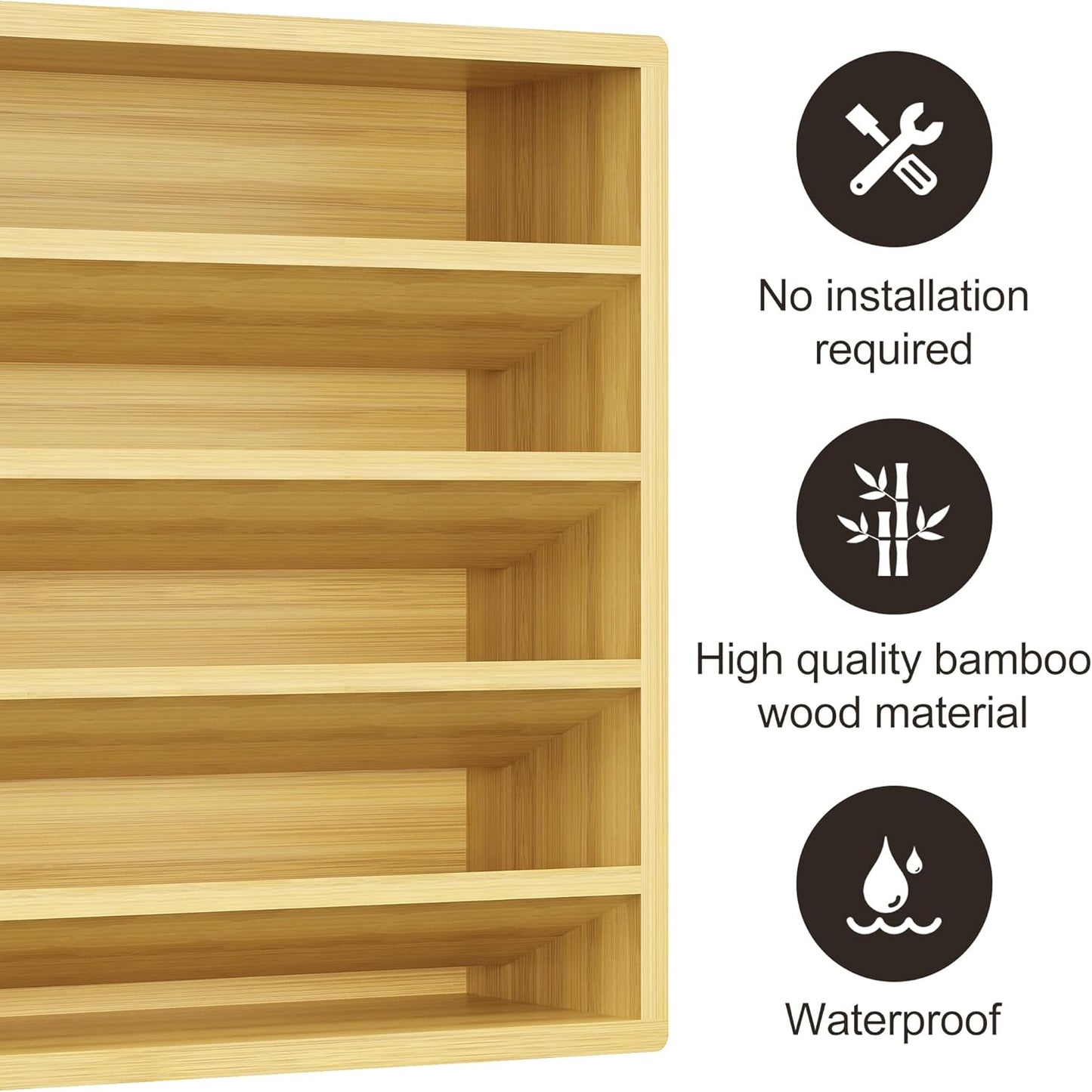 Orimade 4 Tier Spice Rack Organizer for Cabinet, Freestanding Bamboo Seasoning Rack for Countertop, Cupboard, Pantry, Kitchen, 13.18 x 4.13 x 12.2 inches(Spice Jars Not Included)