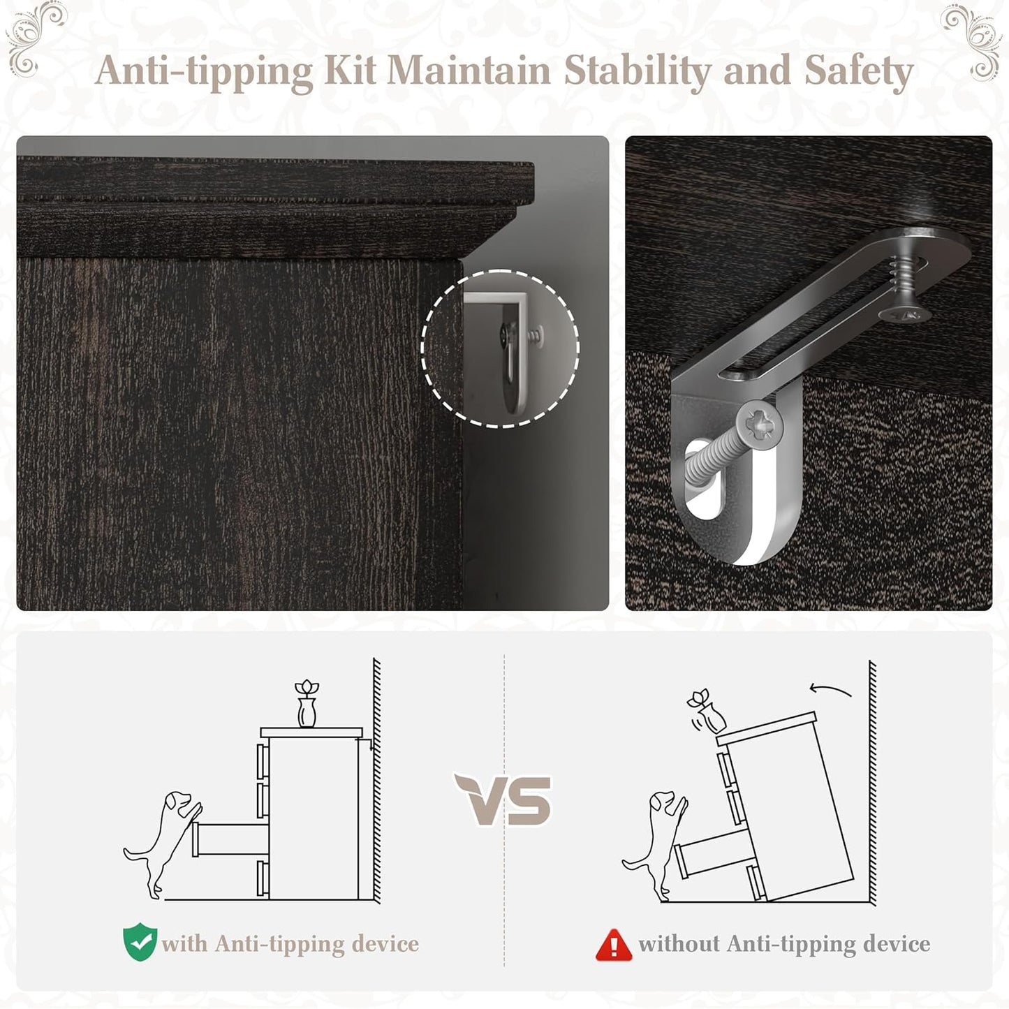 EnHomee Dresser for Bedroom with 6 Drawer & 2 Doors Wood Dressers & Chests of Drawers Farmhouse TV Stand,Entryway,Dark Rustic Oak