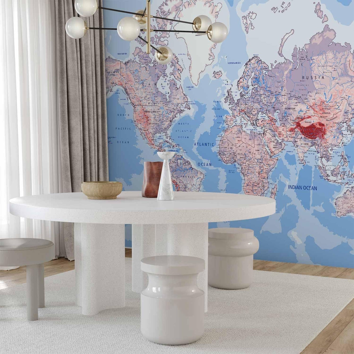 artgeist Wall Mural World Map 177x124 in - XXL Non-Woven Wallpaper Fleece Wall Decor Photo Print Picture Image Design Home Map of The World k-A-0061-a-b