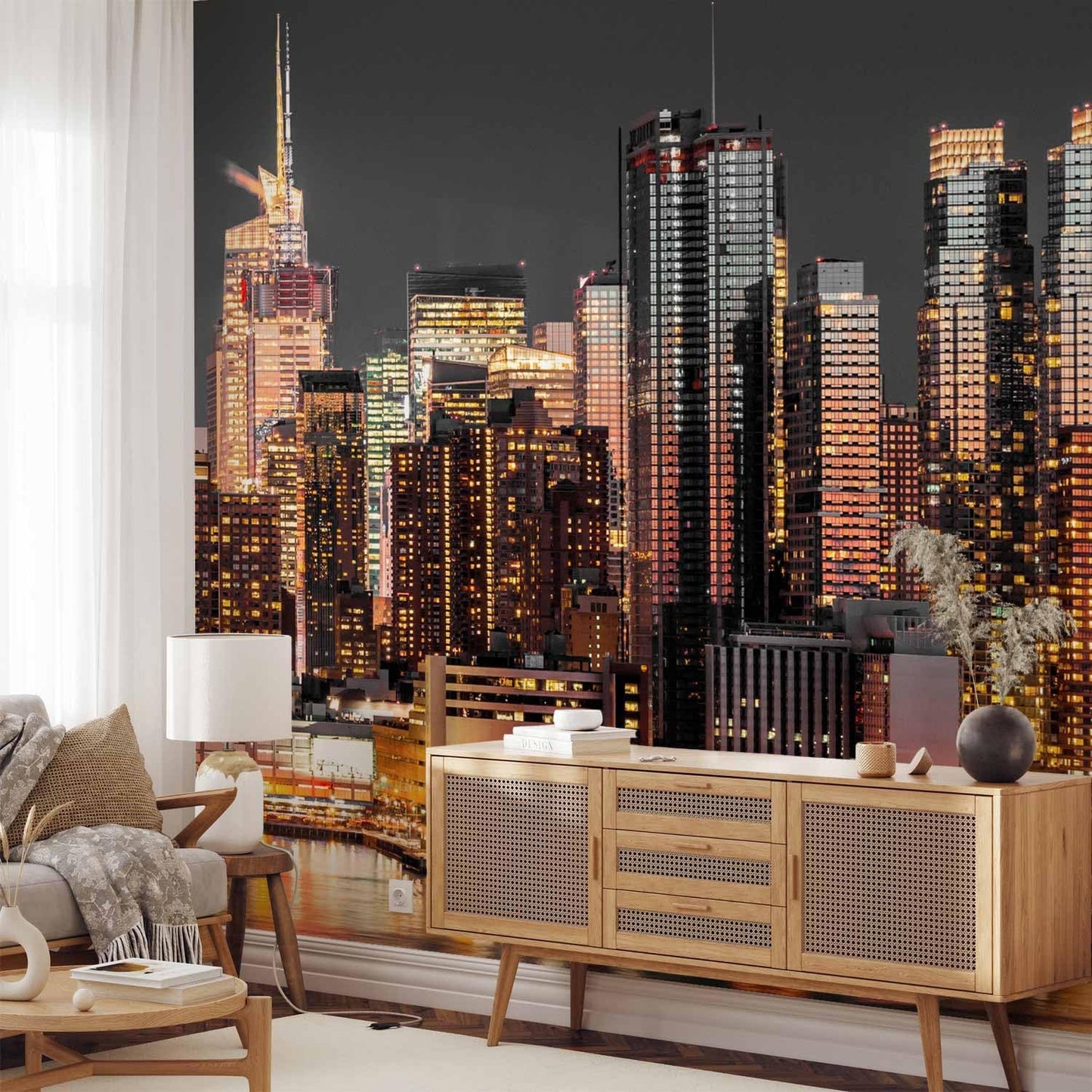 artgeist Wall Mural New York City 216x98 in - XXL Non-Woven Corner Wallpaper Fleece Angle Wall Decor Photo Print Picture Image Design Modern Night Skyline Panorama d-B-0060-a-e