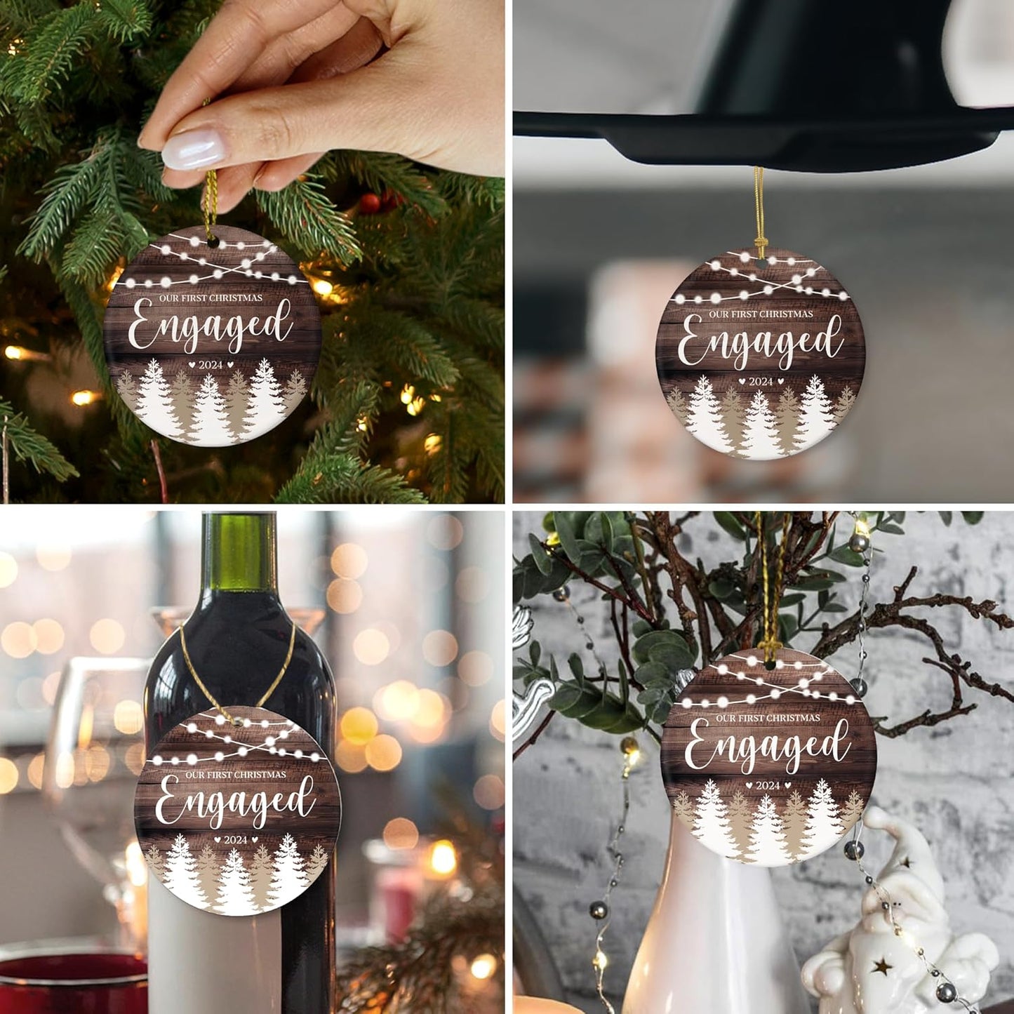 Engagement Gifts for Couples - Our First Christmas Engaged 2024, 1st Christmas Ornament, Wedding Ornaments for Bride, Newlywed, Bridal Shower Gift - Newlywed Keepsake Ornament