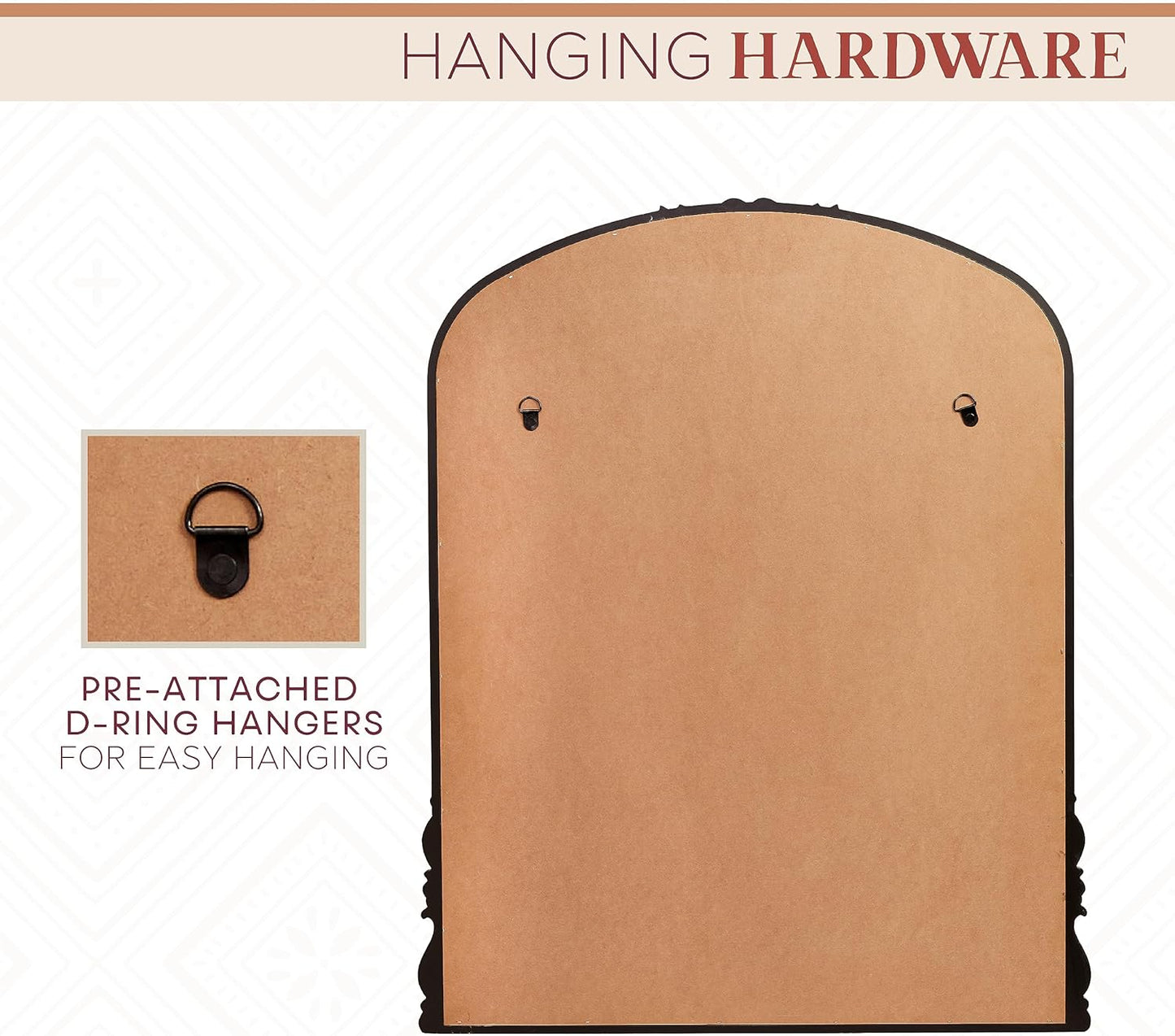 English Estate Carved Arch Wood Wall Mirror, Mirror for Entryway, Living Room, Bathroom, Antique Black, 28.4x35