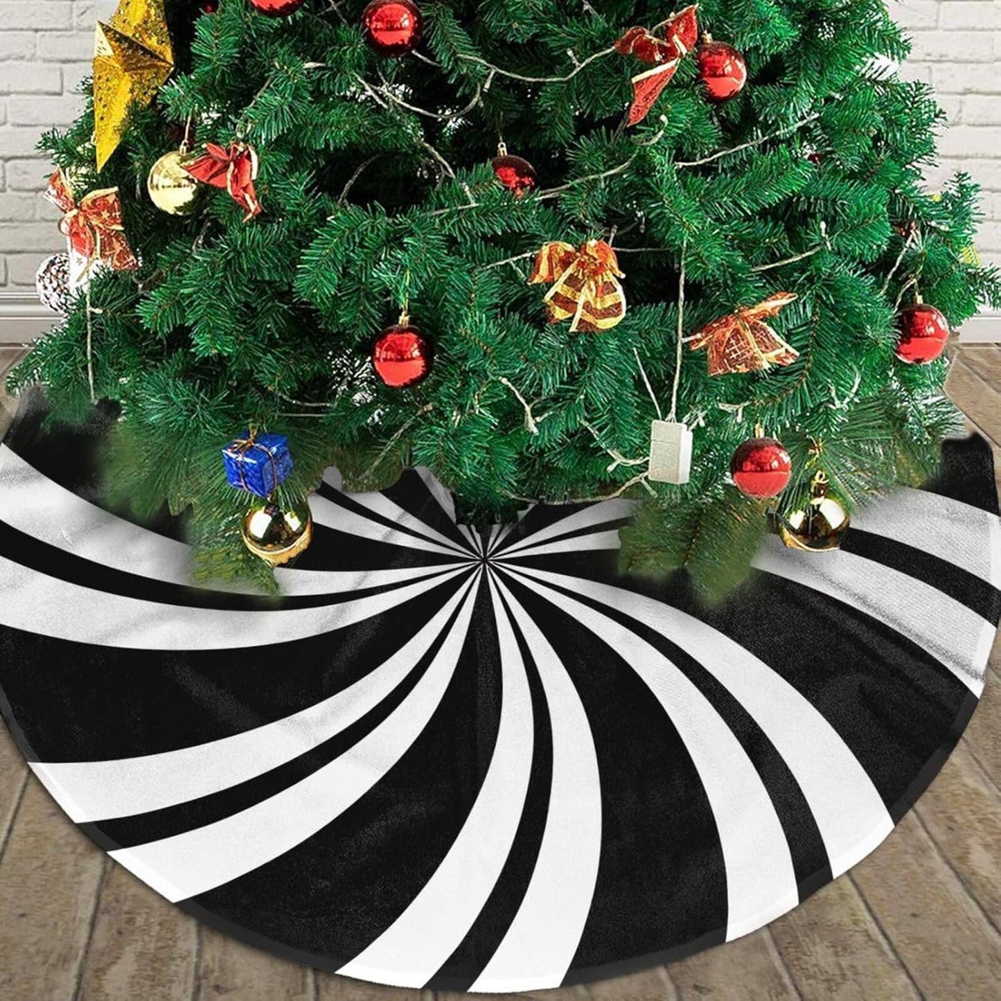Christmas Tree Skirt,Mint Sugar Double Swirl Candy Black Xmas Tree Skirt Rustic Farmhouse Tree Skirt for Christmas Decor Xmas Holiday Home Party Decorations48