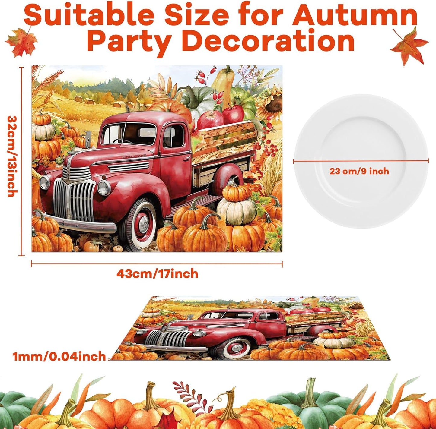 Fall Placemats Set of 6 Thanksgiving Pumpkin Plastic Table Mats Farmhouse Rustic Place Mats Sunflower Dinner Mat Autumn Seasonal Holiday Party Decoration for Indoor Outdoor Party Kitchen Dining