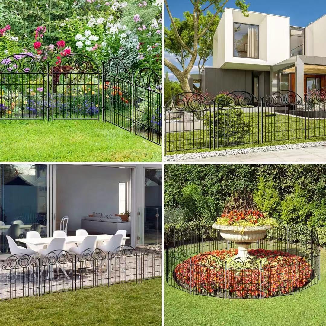 Tall Garden Fence Animal Barrier with Gate, 32 in(H) 8 Panels Garden Fences and Borders for Dogs, Dog Fence Outdoor for Yard, Total Length 17.5 Ft Metal Temporary Fencing│Patented