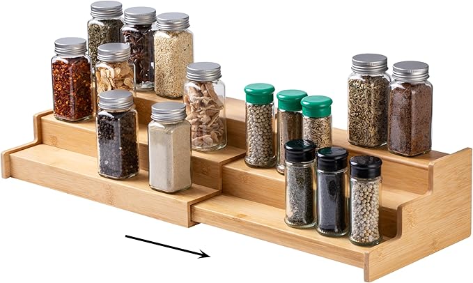 SIMPLEMADE 3-Tier Spice Rack Organizer - Versatile Storage Shelf for Kitchen, Bathroom, Bedroom & Office, Set of 1, Expandable Bamboo