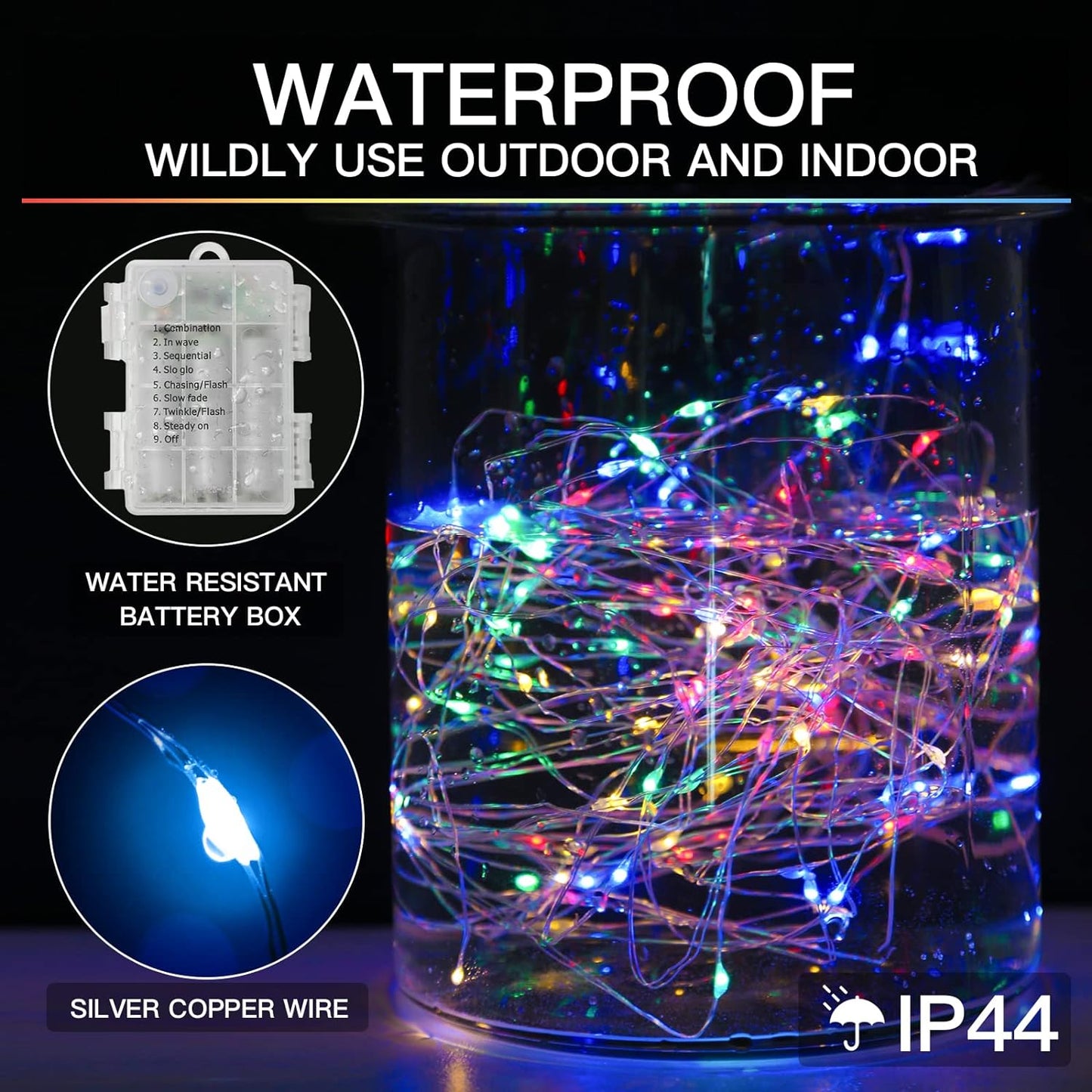 suddus 66ft 200 LED Outdoor String Lights, Multi Color Fairy Lights Battery Operated with Remote, Led Twinkle Lights for Bedroom, Backyard, Wedding, Tree, Mason Jar, Wall, Centerpiece, Christmas