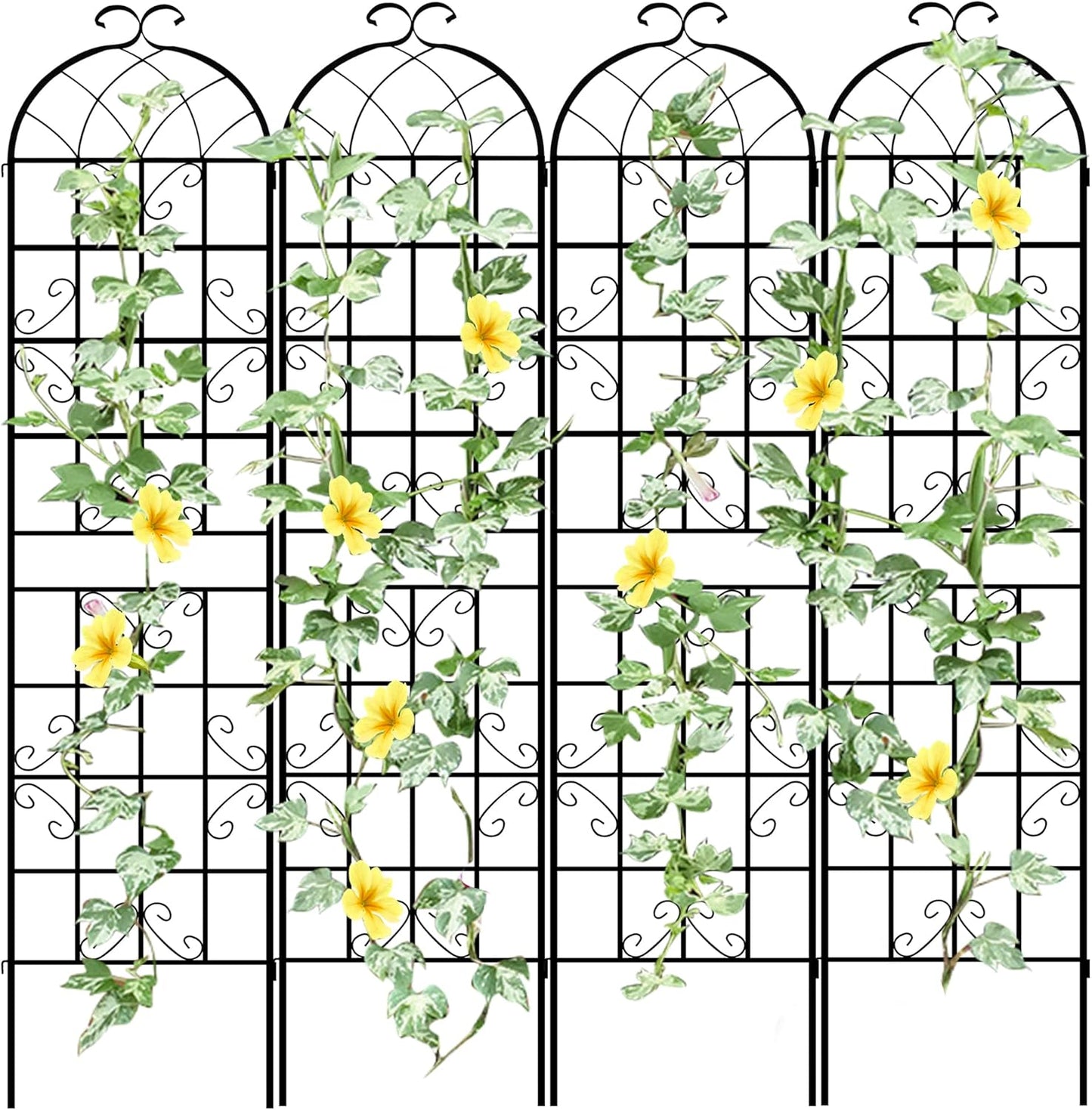 LZRS 4 Pack 87x20in Rustic Iron Arch Decoration Garden Trellis with Black Metal Coating – Perfect for Supporting Climbing Plants Outdoor, Roses, Vines, Flowers, and Vegetables.