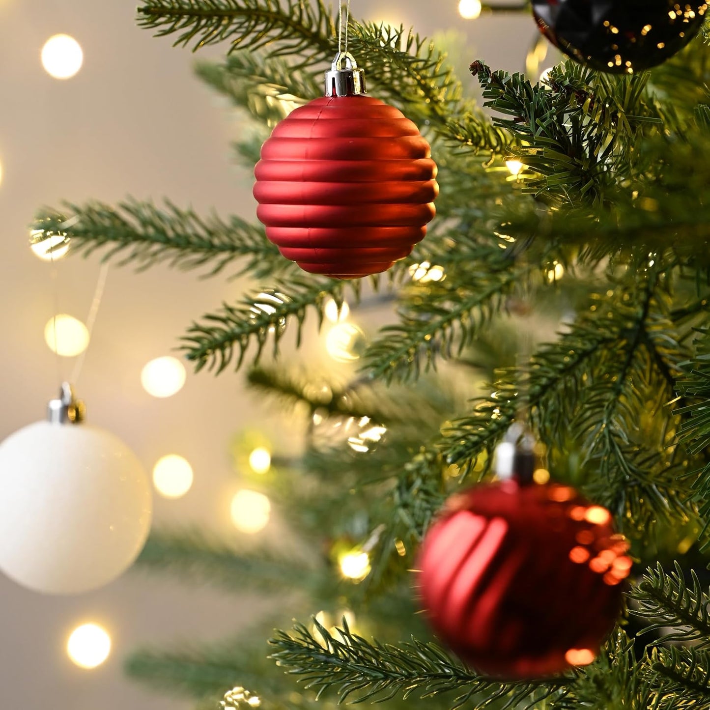 Valery Madelyn Christmas Ornaments Tree Decorations Set for Fall Halloween, 24ct Red Black Shatterproof Ball Ornaments, 2.36" Hanging Ornament Bulk for Xmas Holiday Party Decor