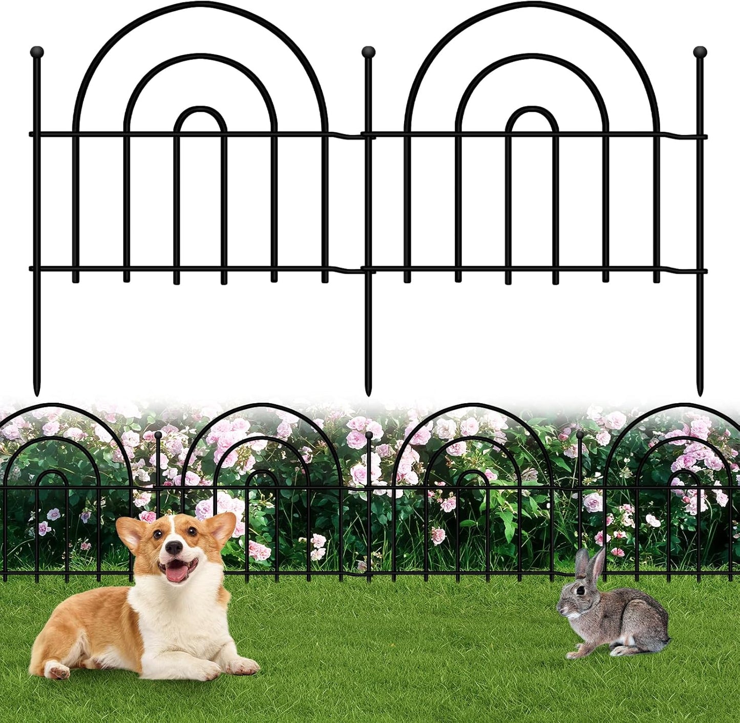 Decorative Garden Fence, 32 Panels No Dig Fence 45.3ft(L) x13in(H) Animal Barrier for Dog Rabbit, Arched Flower Bed Wire Border Rustproof Metal Panel Fencing for Yard Patio Outdoor Decor