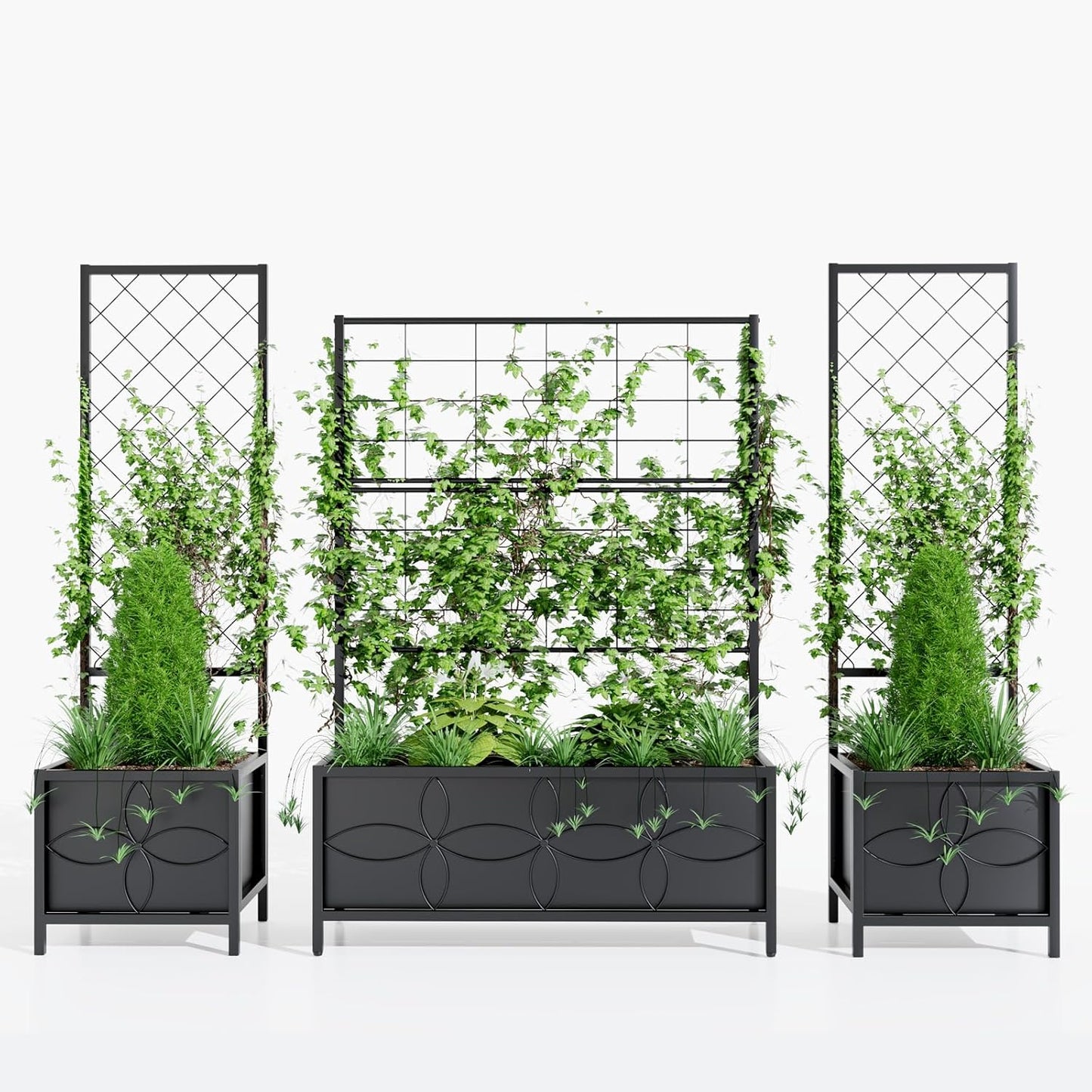 Zhongma 15.75 x 15.75 x 55 in Raised Garden Bed with Trellis,Heavy Duty Plant Box for Climbing Plants with Drainage Hole, Metal Lattice Planter Gardon Box with Inner Fabric Liners.