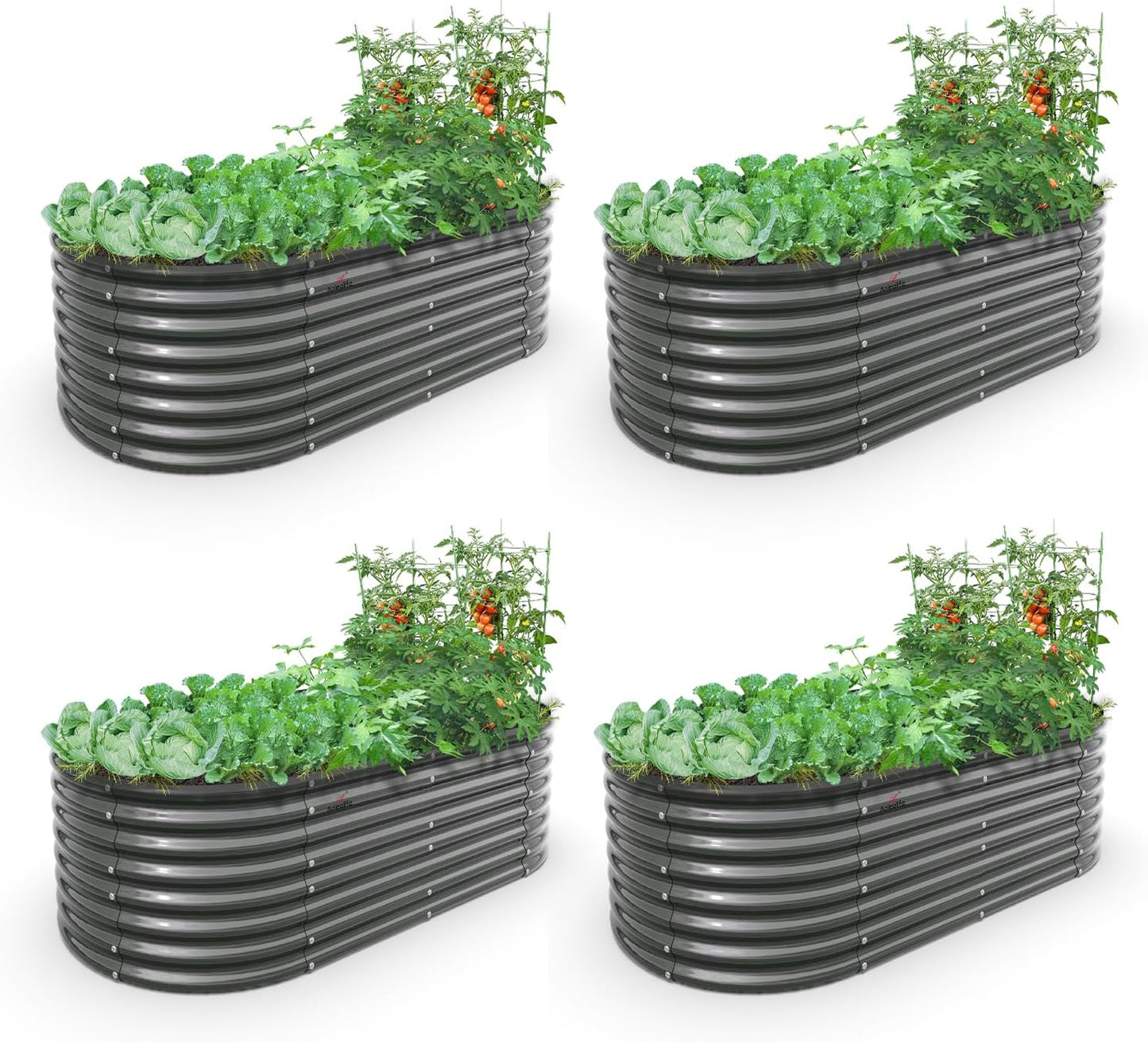 A ANLEOLIFE 6X3X2 ft Galvanized Raised Garden Beds Outdoor-4 Pack, Oval Large Metal Deep Root Planter Box for Planting Vegetables Flowers Herb, Anti-Rust & Easy-Setup, Quartz Grey