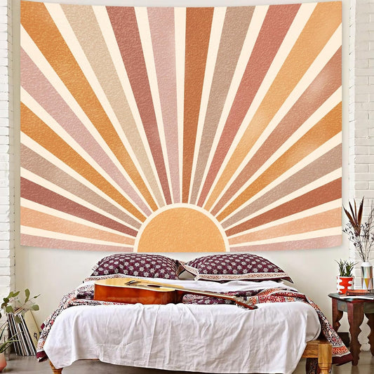 Kanuyee Retro Burning Sun Tapestry Wall Hanging, Vintage 70s Abstract Geometric Sunrise Tapestries for Bedroom Living Room Backdrop 44×60 inch