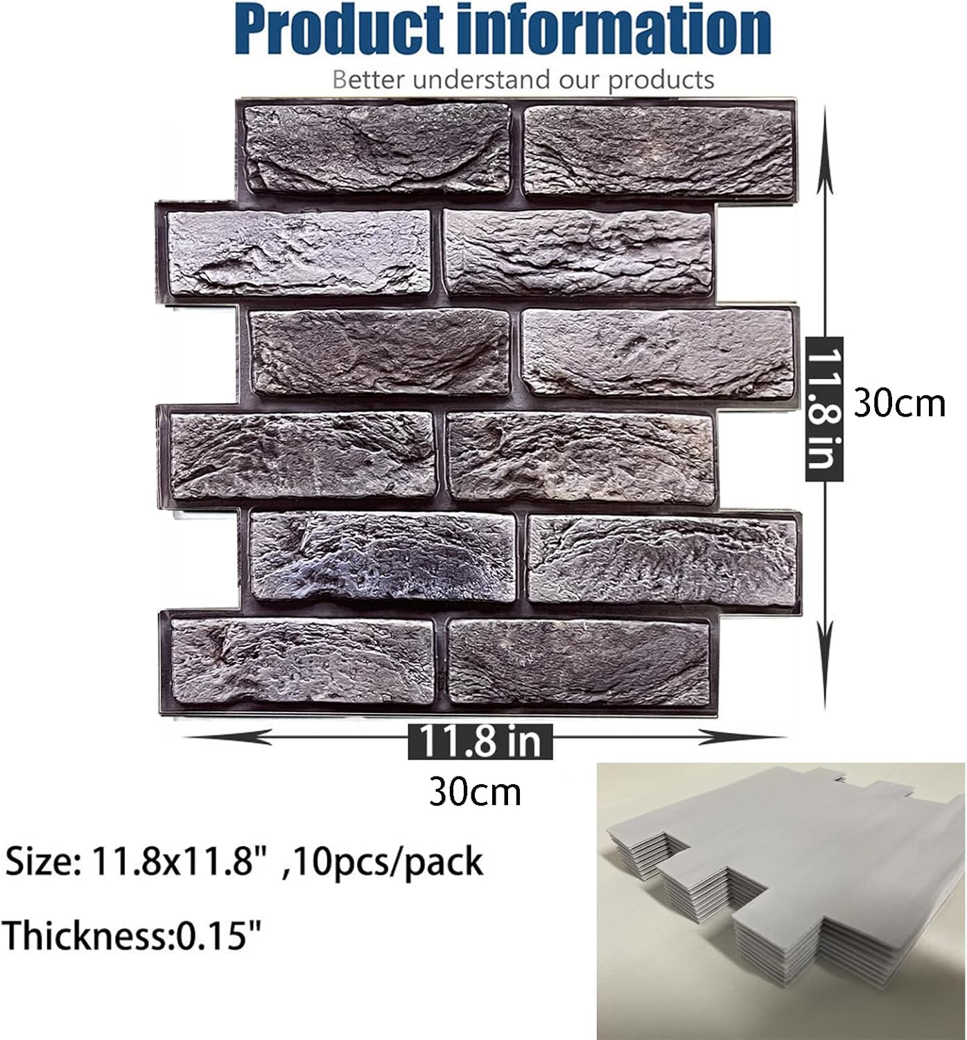 Faux Brick Wall Panels,3D Wall Panel Peel and Stick,3D Brick Wallpaper,10 PCS 11.8 x 11.8 Inch,Faux Brick Foam Self Adhesive Textured Medieval for Living Room Bedroom Cover 8.46.Sq.Ft.