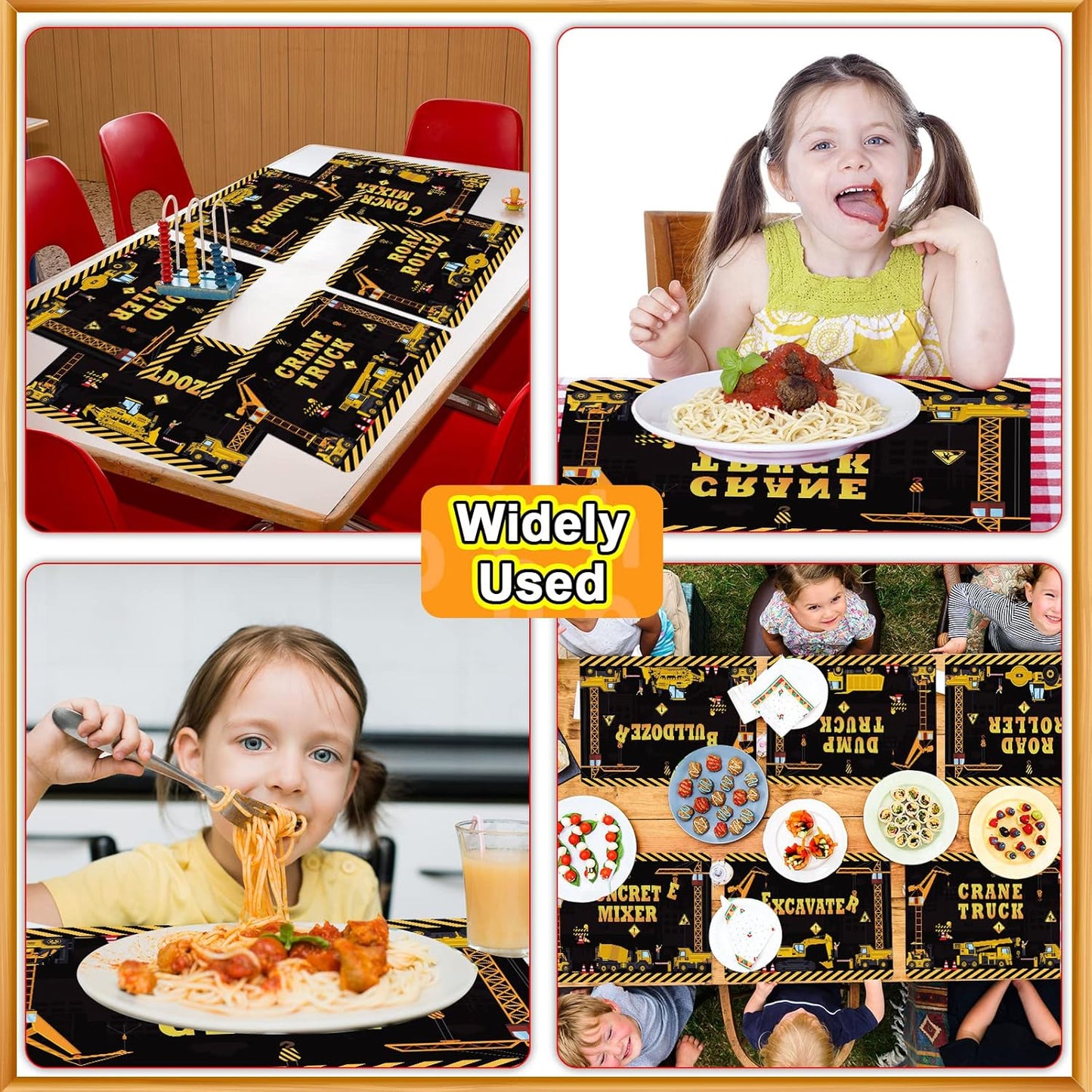 Construction Placemats Set of 6 Toddler Plastic Table Mats Dump Truck Place Mats Washable Vinyl Nursery Homeschool Table Decoration for Indoor Outdoor Party Kitchen Dining