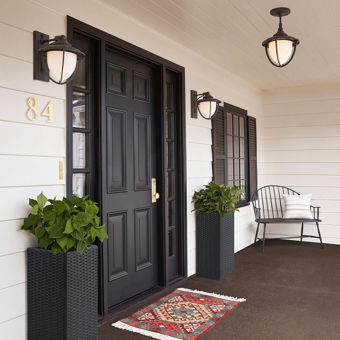 SUNNYPARK 2 Pack Tall Planters for Outdoor Plants Rattan Modern Tall Square Planter Box with Removable Liners Indoor Outdoor Porch Patio Flower Pot (12’’ x 12’’ x 24’’)