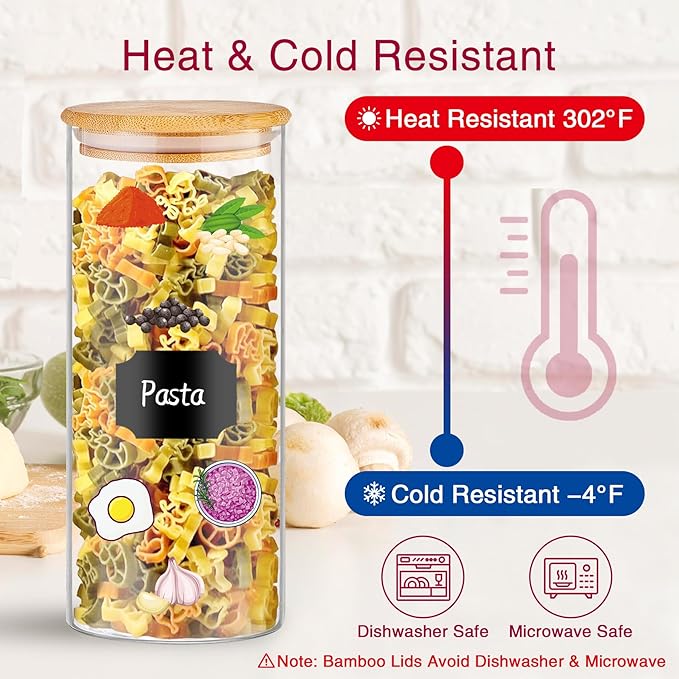 32 oz 8 Pcs Glass Jars with Bamboo Lids, Stackable Clear Food Storage Jars, Airtight Kichen Glass Pantry Storage Containers with Lids for Rice, Candy, Sugar, Flour, Nuts, Cookie, Coffee Bean