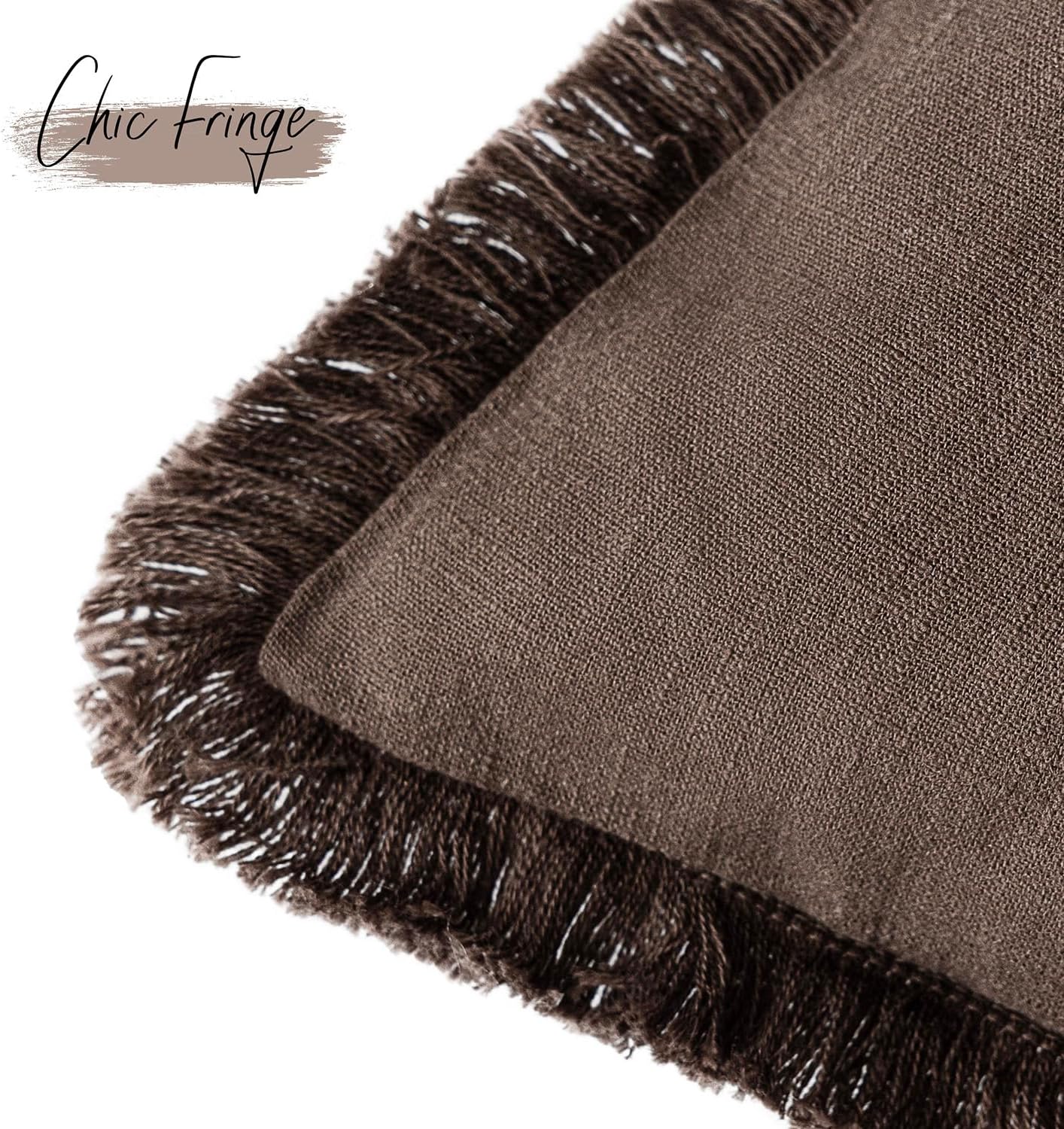 Foindtower Set of 2 Decorative Linen Fringe Throw Pillow Covers Boho Farmhouse Cushion Cover with Tassels Soft Accent Pillowcase for Couch Sofa Bed Living Room Home Decor,20×20 Inch,Reddish Brown