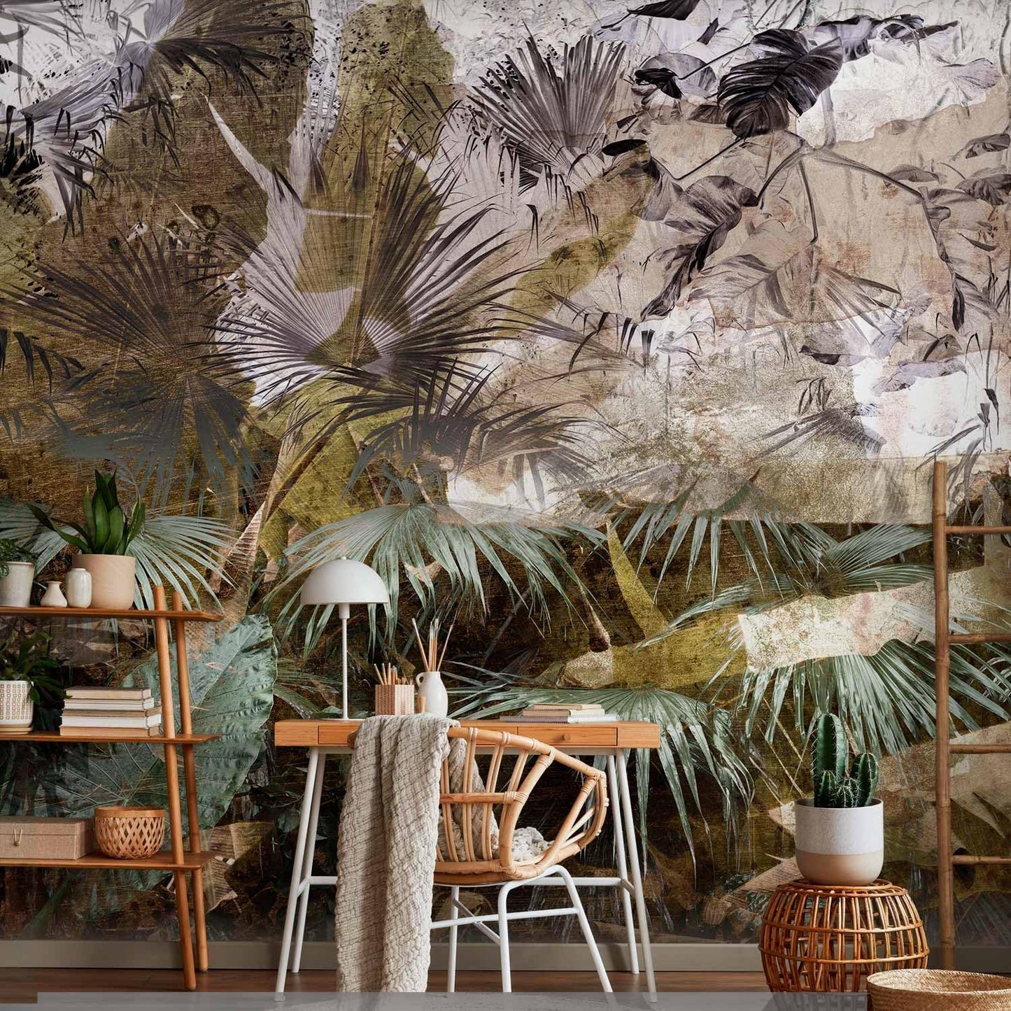 artgeist Wall Mural Tropical Leaves 118x83 in - XXL Non-Woven Wallpaper Fleece Wall Decor Photo Print Picture Image Design Jungle Nature Palm Leaves Like Painted b-C-0789-a-a
