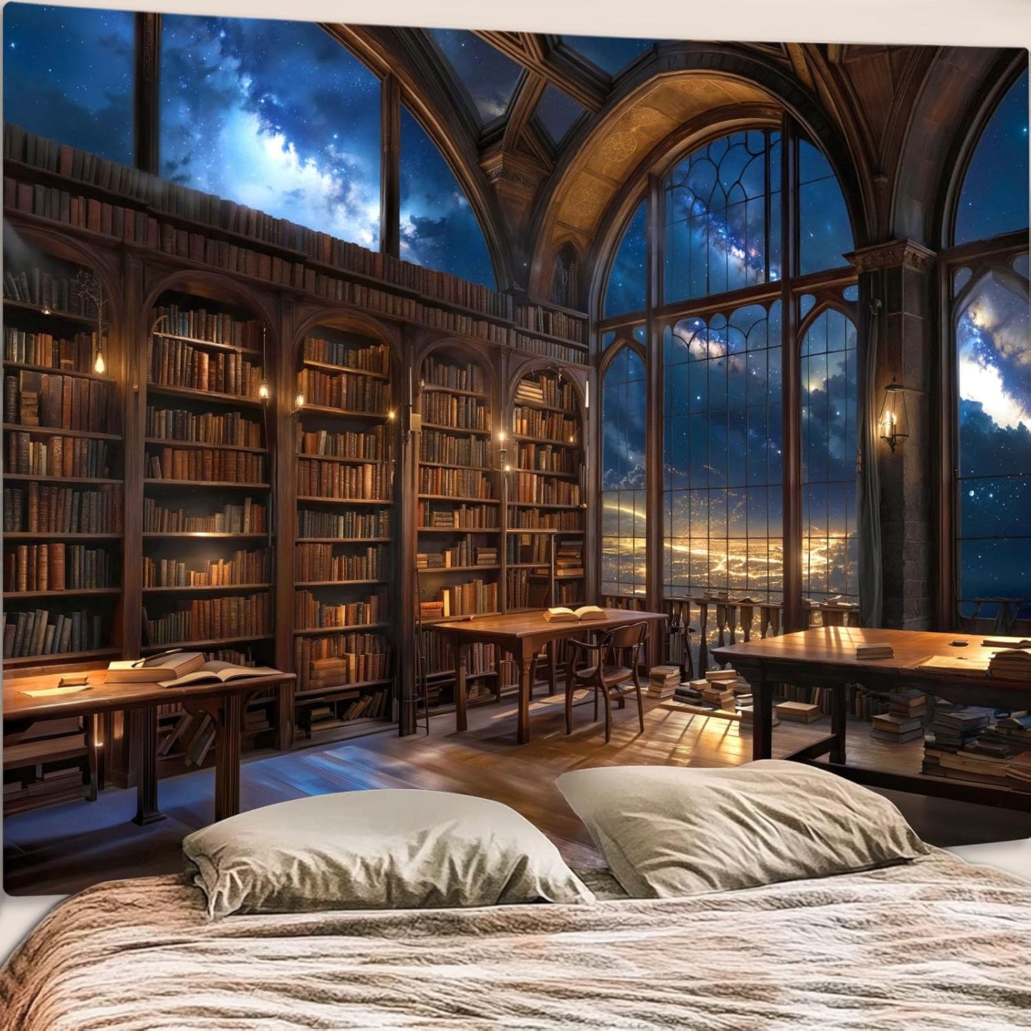 Accnicc Gothic Library Tapestry Vintage Medieval Bookshelf Tapestries Wall Hanging Fantasy Space Academia Book Large Tapestry for Bedroom Living Room Dorm Classroom 80 x 60 inch