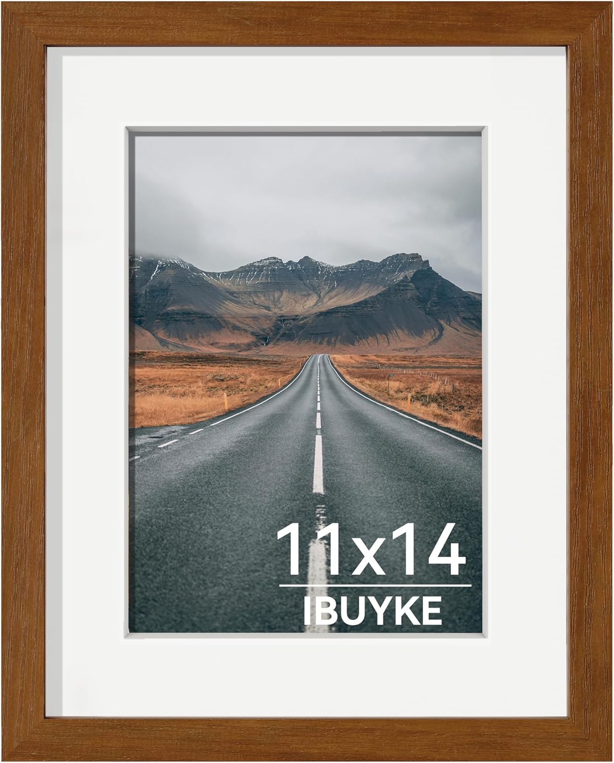 IBUYKE 11 x14 Picture Frame,Solid Oak Wood 11x14 Photo Frame with Mat to 8x10,11x14 Picture Frames With Tempered Glass,Wall Mount Display,Home Decor,Walnut Oak 14 x 11 Frame,UWPF1114H