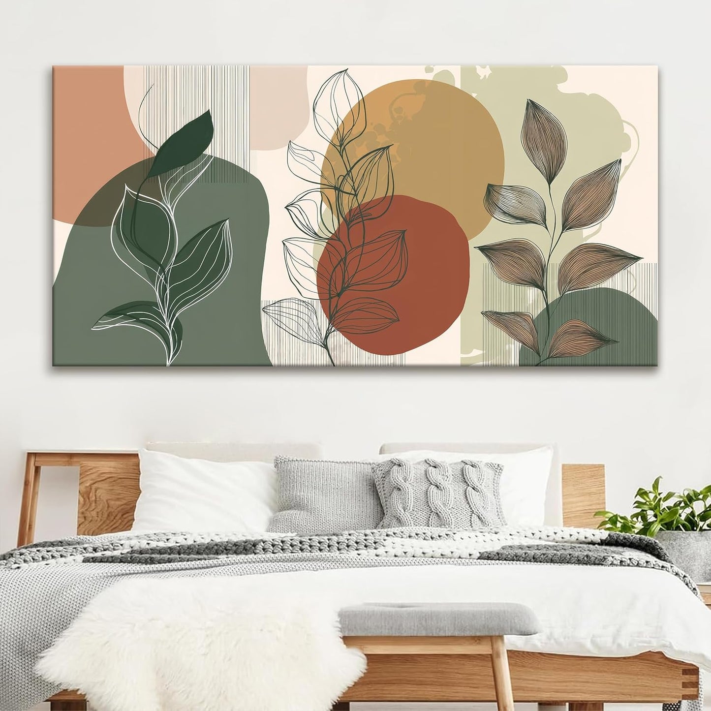 Tsomzxng Large Abstract Boho Wall Art For Living Room Century Modern Canvas Art Wall Decor Picture Painting Aesthetics Botanical Abstract Art Prints Bedroom Office Wall Hanging Decor 29x58 In