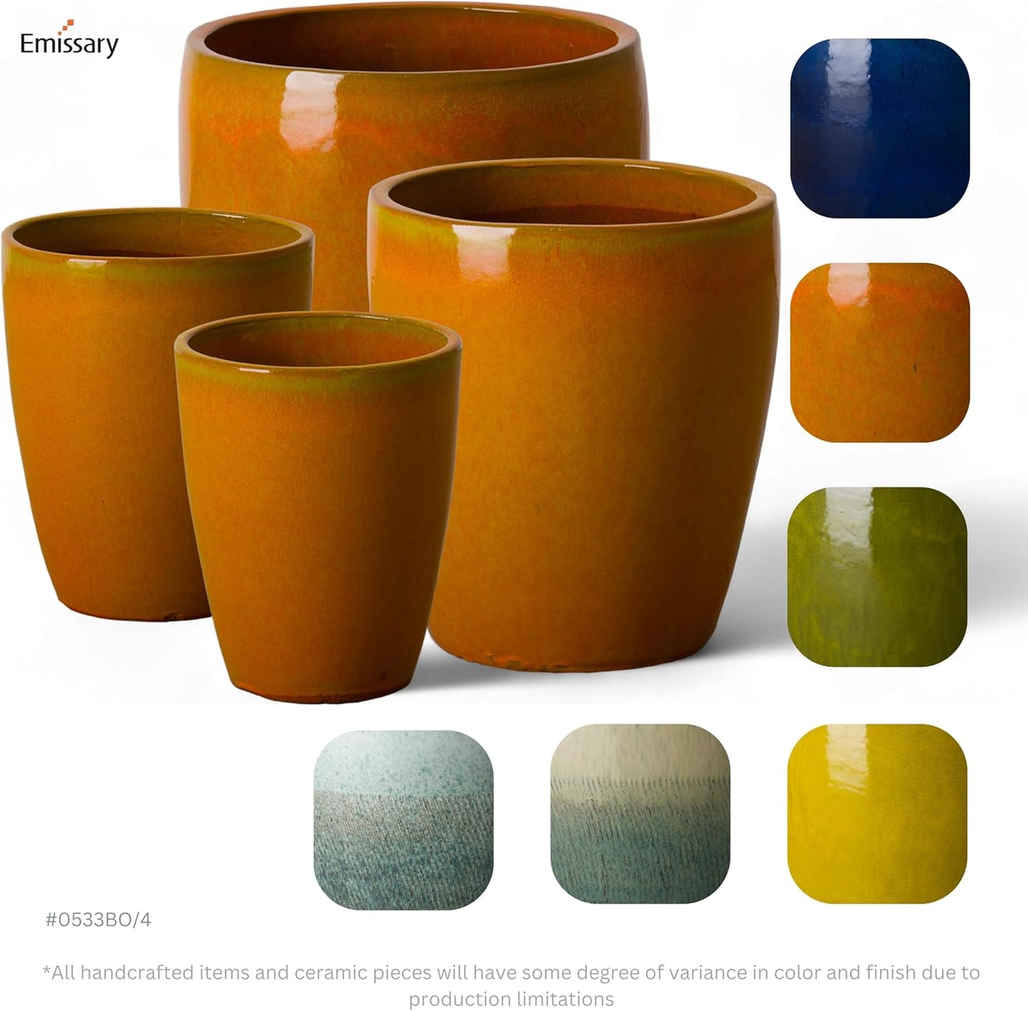 Emissary Bullet 14 in. Bright Orange Ceramic Round Planter (14 in. L x 14 in. W x 15.5 in. H) with Drainage Hole