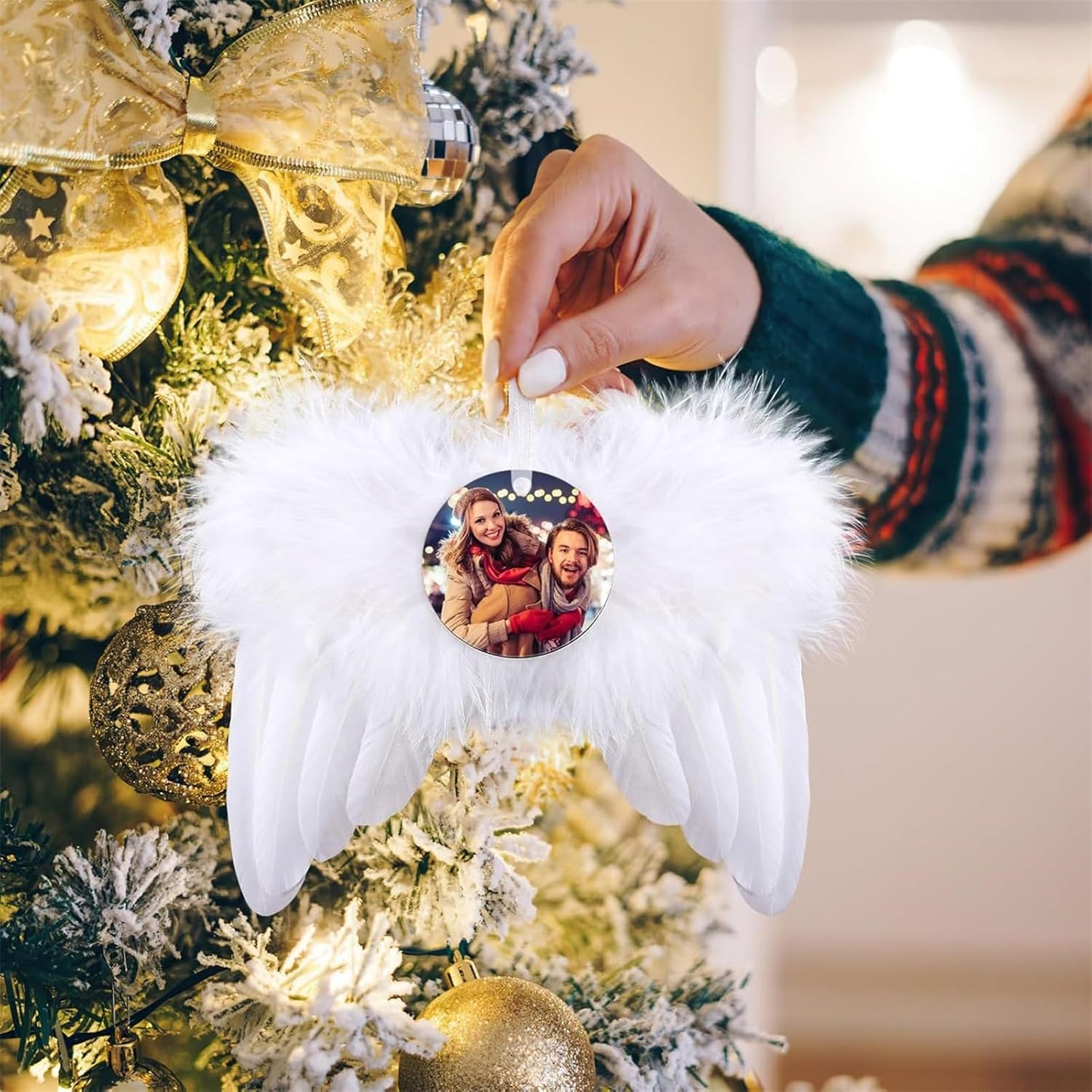 Personalized Christmas Ornaments 2024 Customized with Photo Text Ornament Keepsake Pet First Christmas Ornament Bulk Custom Wooden Xmas Tree Decorations, Wood Round Wing